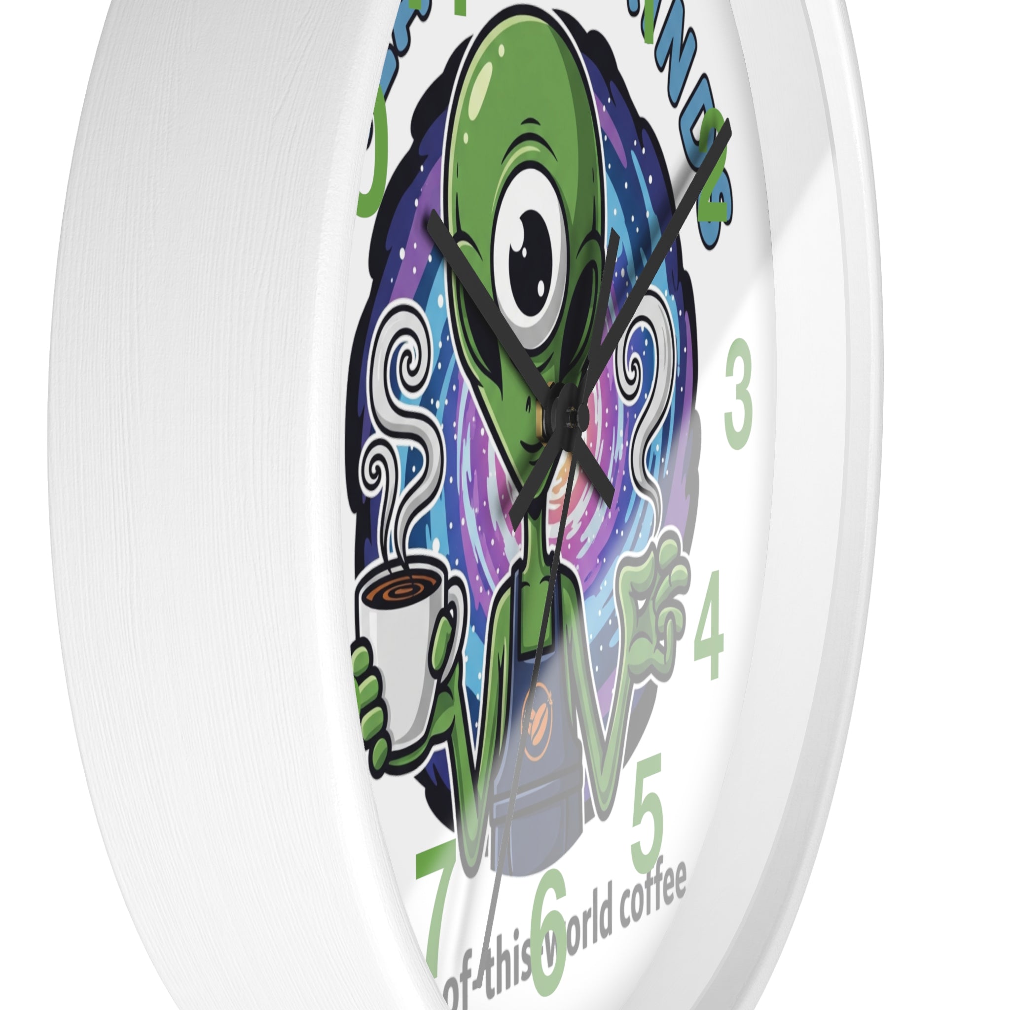 Out-of-This-World Alien Wall Clock | Galactic Grinds Decor | Fun Unique Timepiece for Coffee Lovers | Playful Gift Idea | Space Theme Home