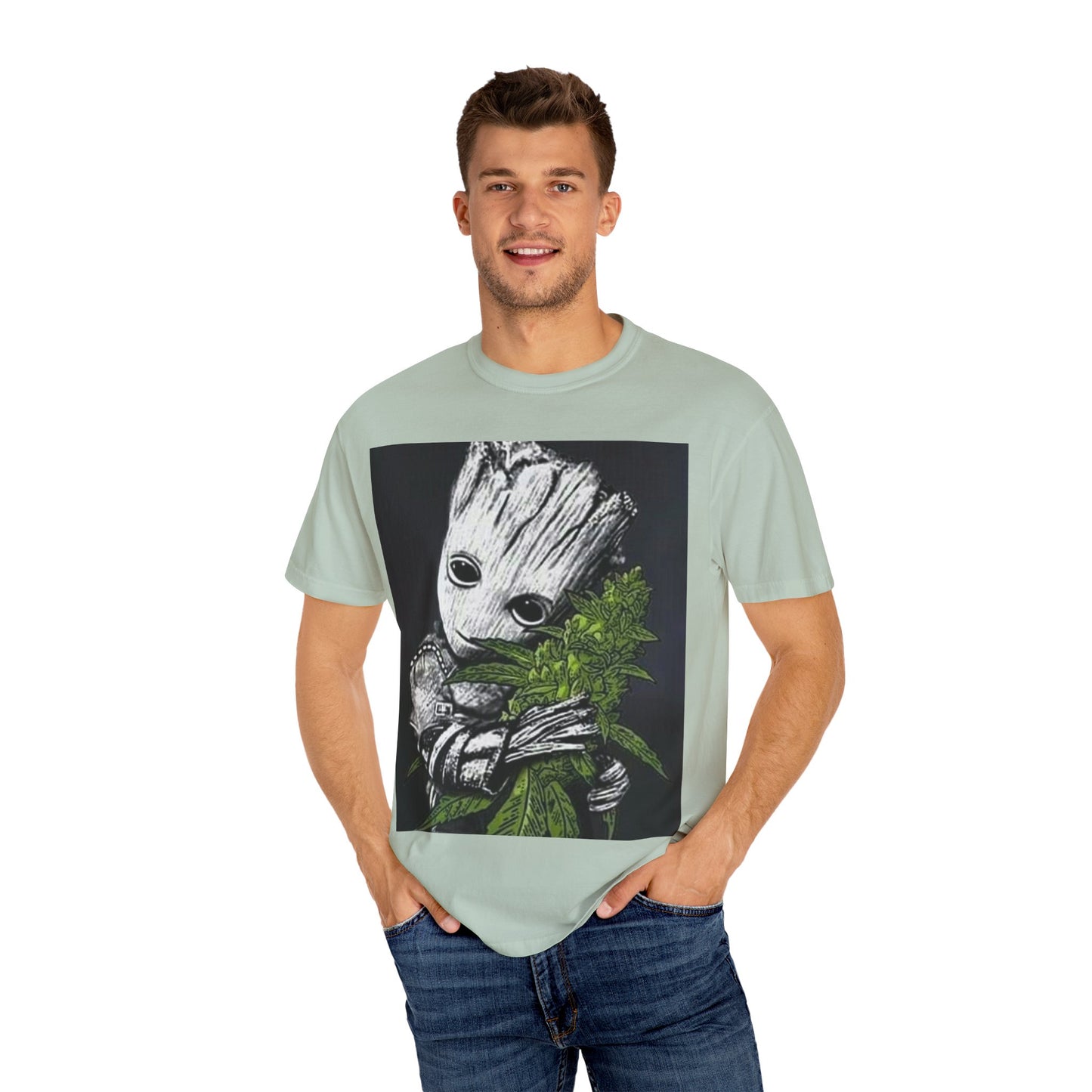 Garment-Dyed T-Shirt - Cute Groot with Plants Graphic