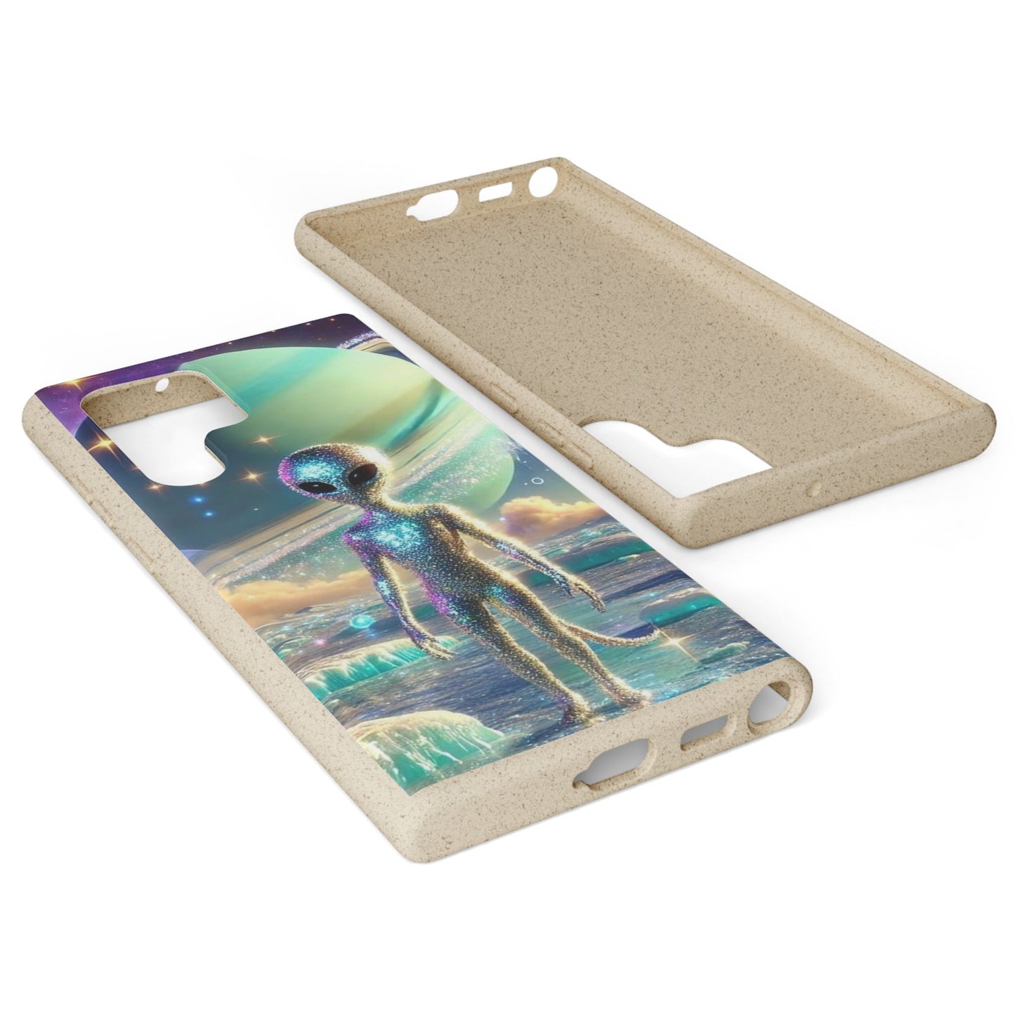 Glitter Alien Biodegradable Phone Case - Eco-Friendly Galaxy Design