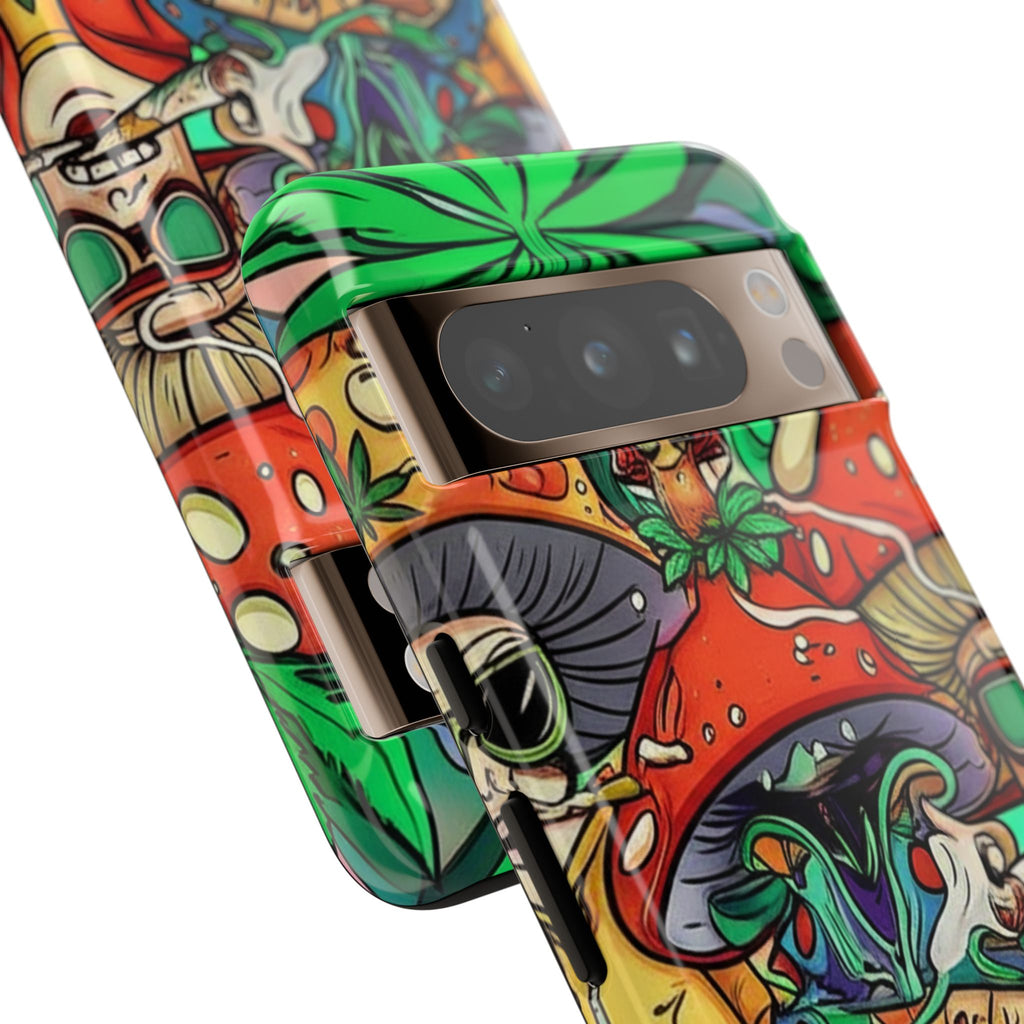 Vibrant Phone Case Featuring Funky Mushroom Art, Tough Cases, Trendy Accessories, Unique Gifts, Eclectic Style, Phone Protection