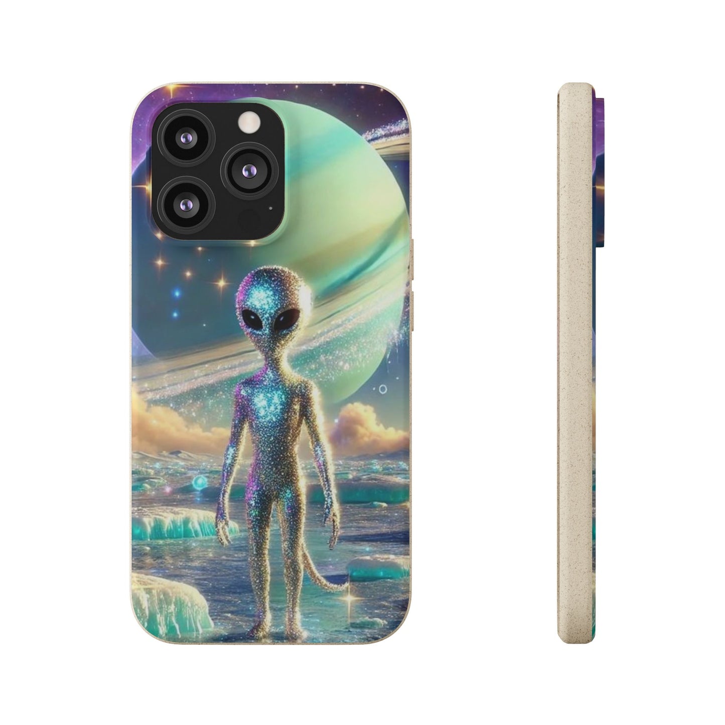 Glitter Alien Biodegradable Phone Case - Eco-Friendly Galaxy Design