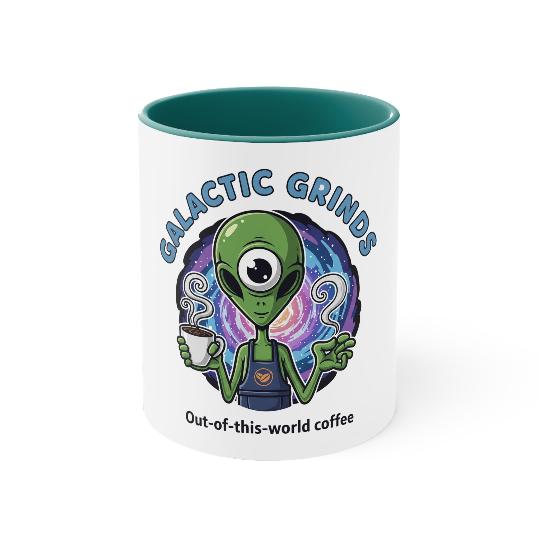 Galactic Grinds Alien 11oz Accent Mug, Fun Coffee Mug for Sci-Fi Lovers, Unique Gift for Birthdays and Holidays, Quirky Drinkware