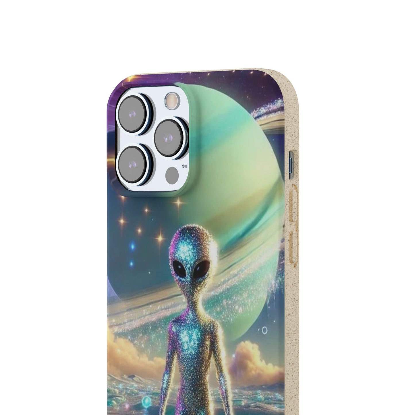 Glitter Alien Biodegradable Phone Case - Eco-Friendly Galaxy Design