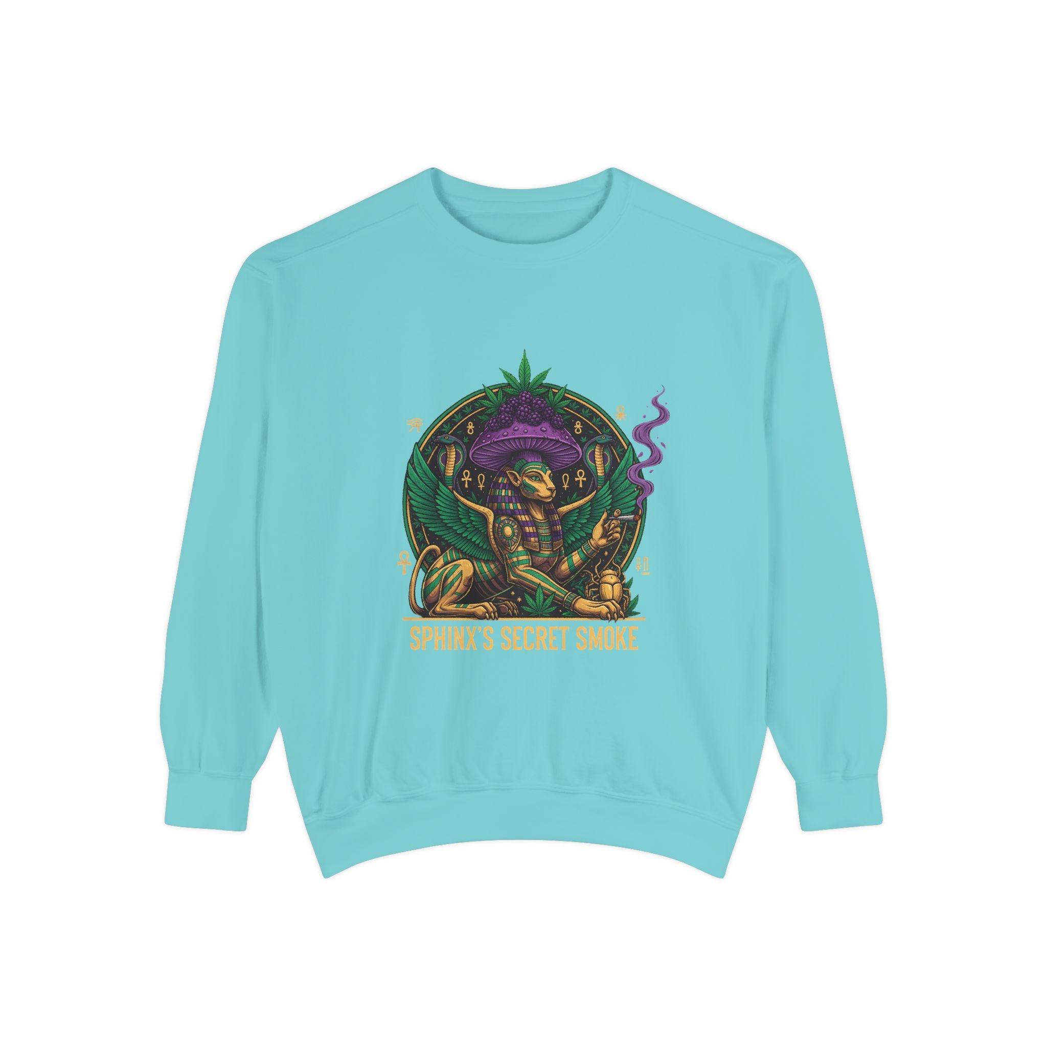 Sphinx's Secret Smoke Sweatshirt — Mystical Egyptian Sphinx Graphic Crewneck