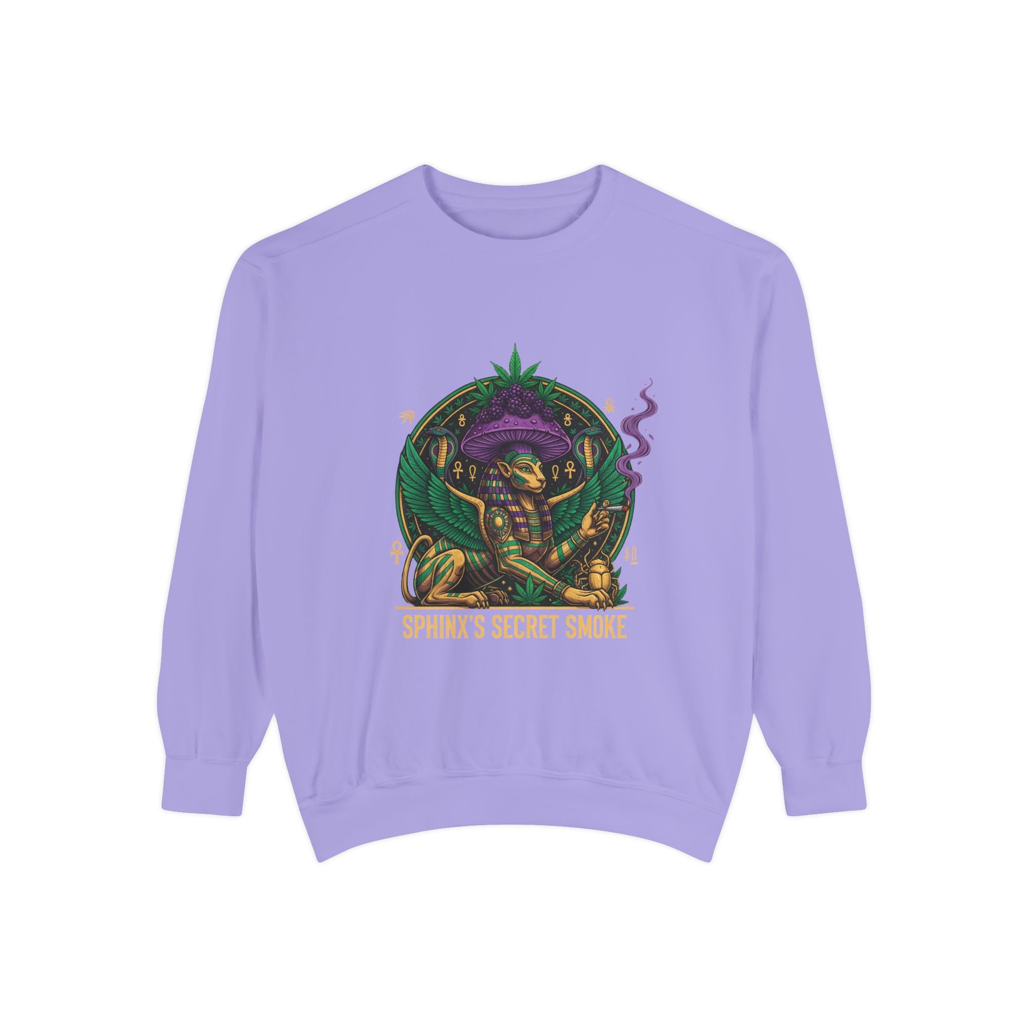 Sphinx's Secret Smoke Sweatshirt — Mystical Egyptian Sphinx Graphic Crewneck