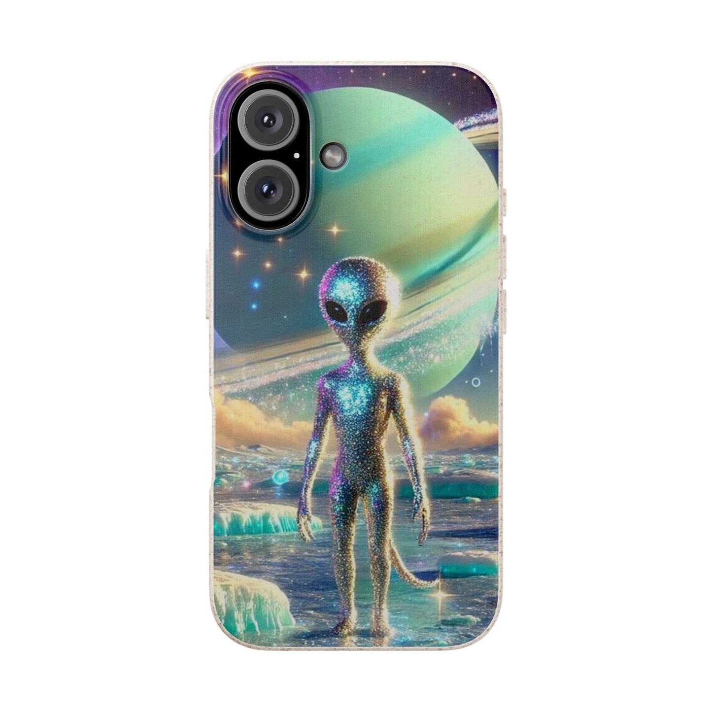 Glitter Alien Biodegradable Phone Case - Eco-Friendly Galaxy Design