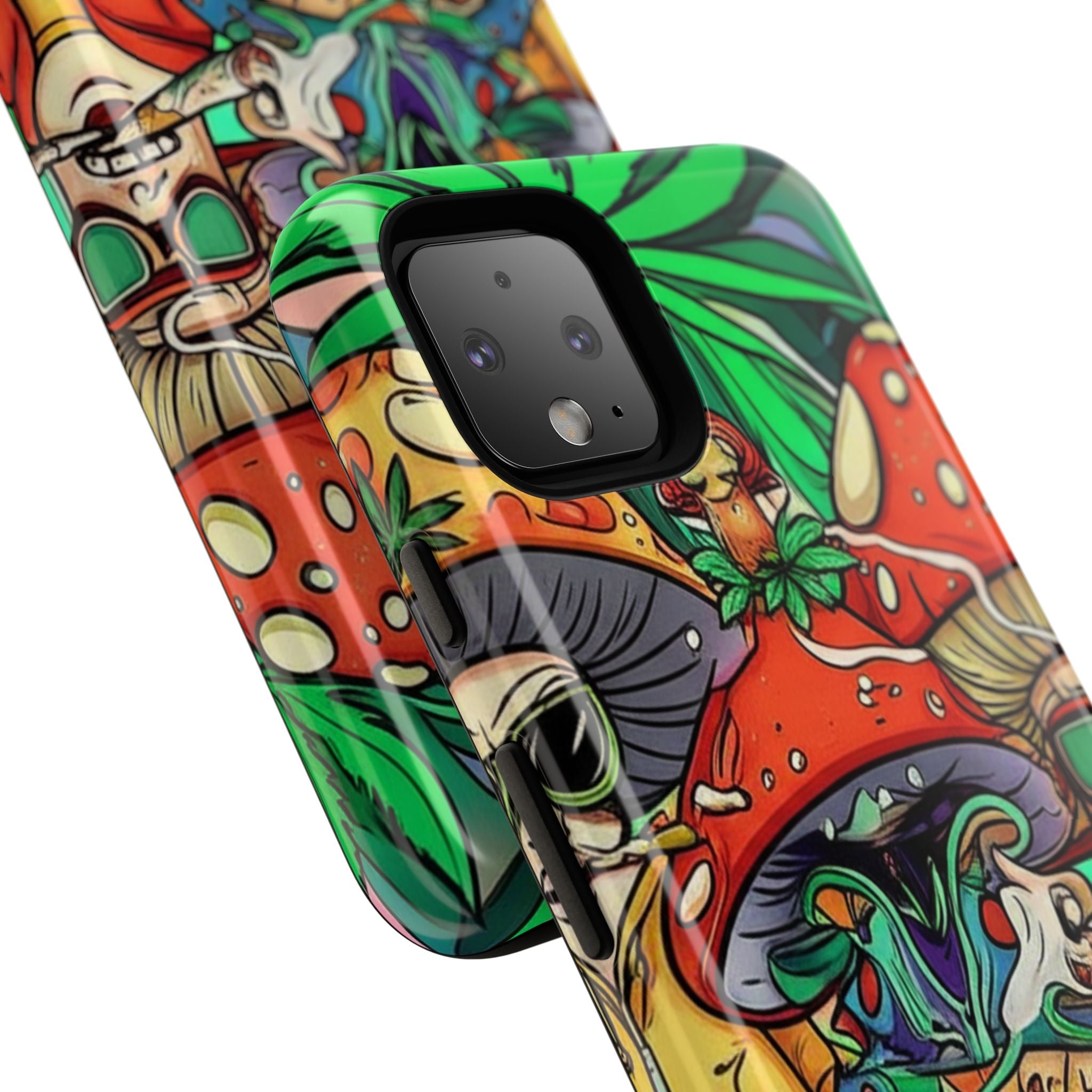 Vibrant Phone Case Featuring Funky Mushroom Art, Tough Cases, Trendy Accessories, Unique Gifts, Eclectic Style, Phone Protection