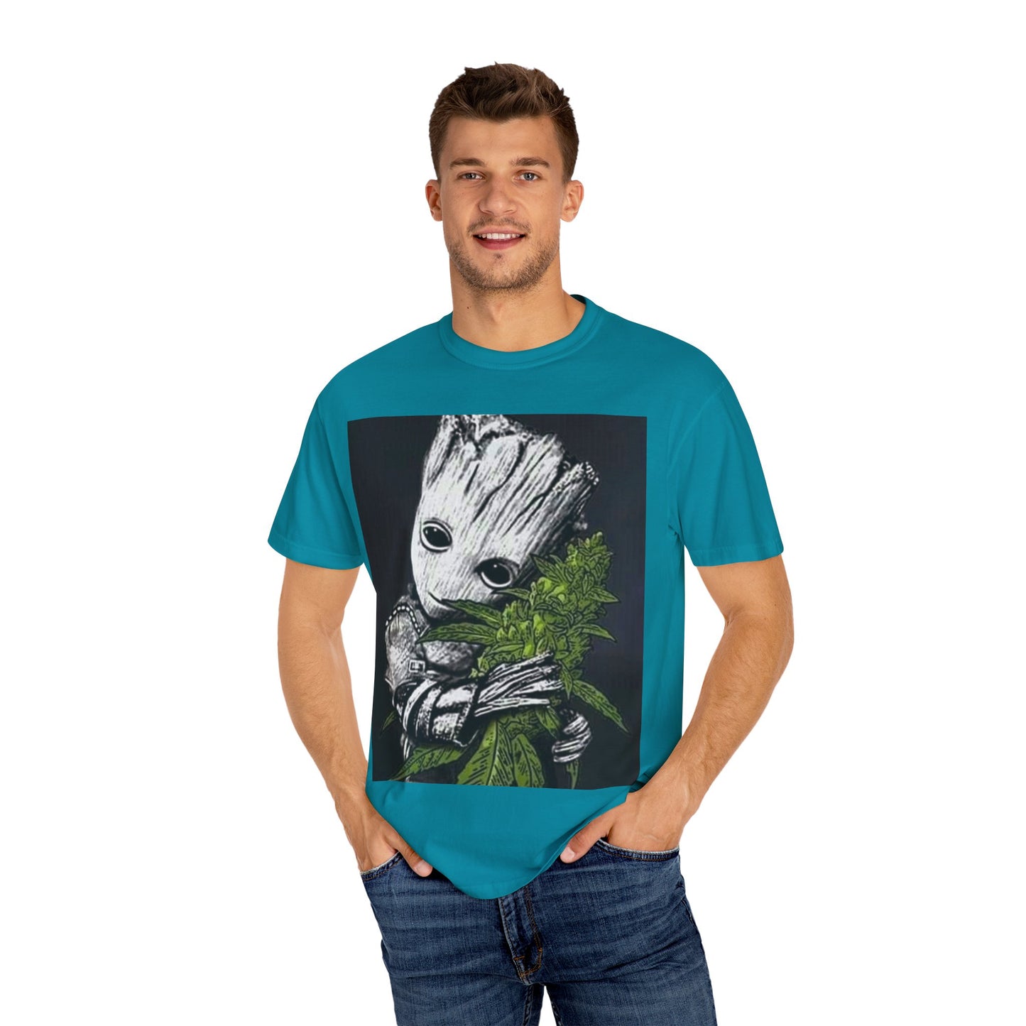 Garment-Dyed T-Shirt - Cute Groot with Plants Graphic