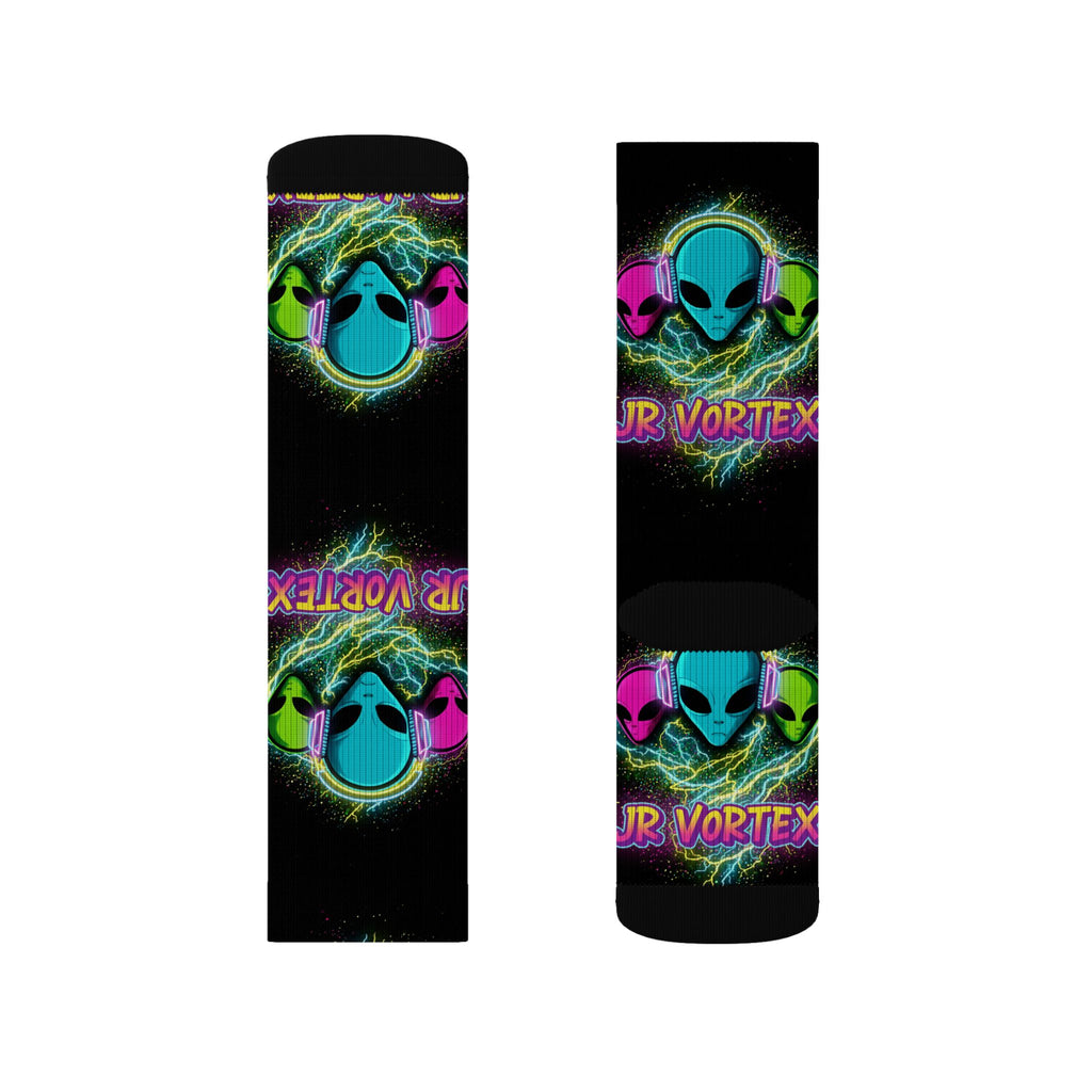 Alien Vape Neon Sublimation Socks — Retro Cyber Glow Crew Socks