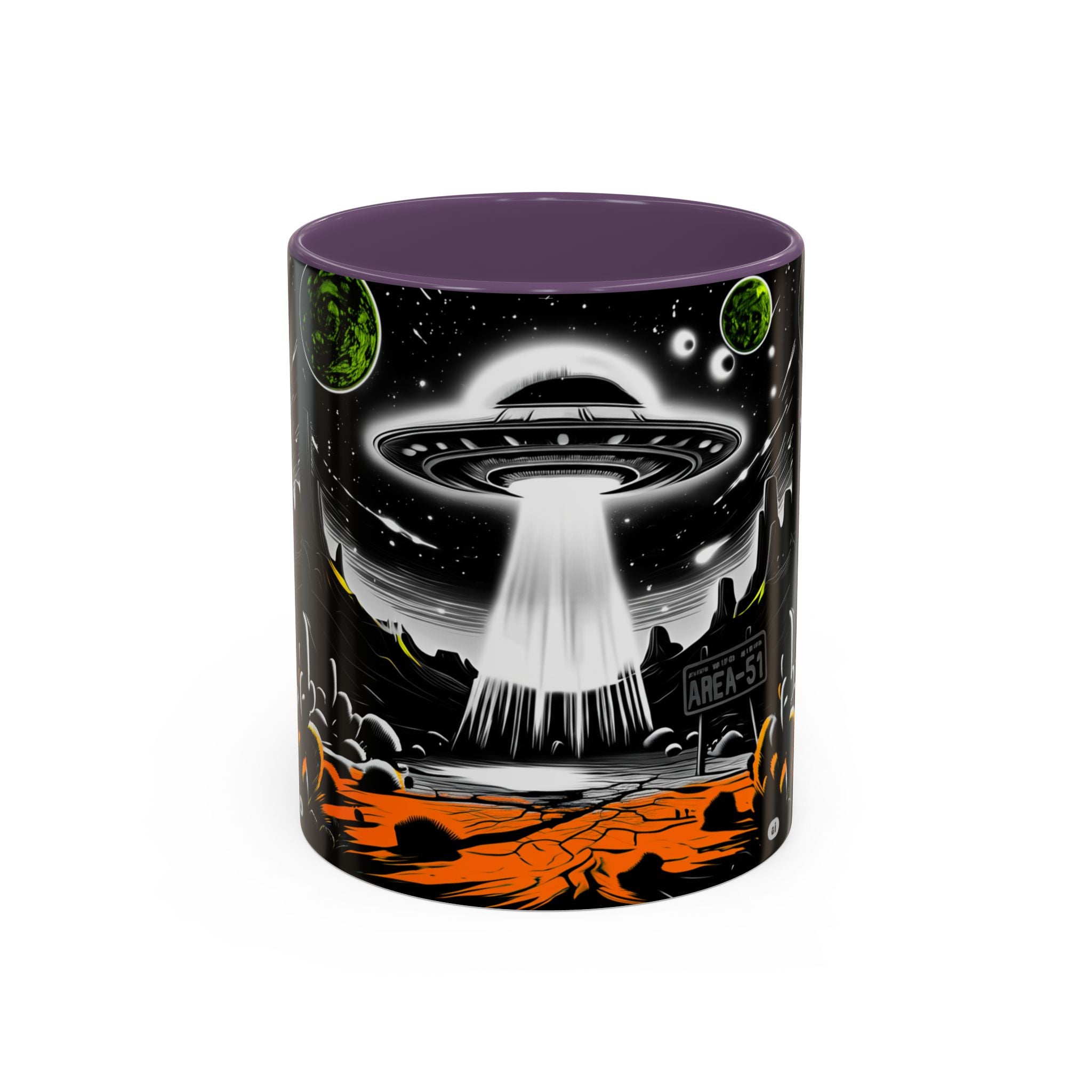 Area 51 UFO Accent Coffee Mug - Space Lover Gift, Weird Alien Decor, Black Mug, Sci-Fi Enthusiast, Kitchenware, Unique Gift Idea!