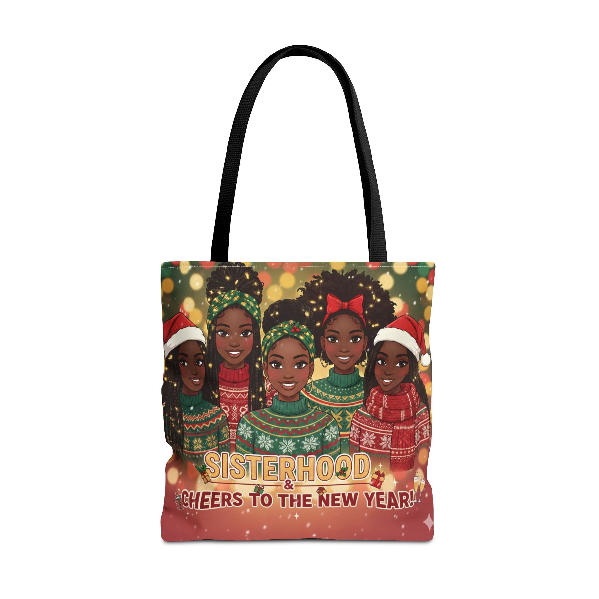 Sisterhood Holiday Tote Bag — “Cheers to the New Year!” Christmas Market Bag
