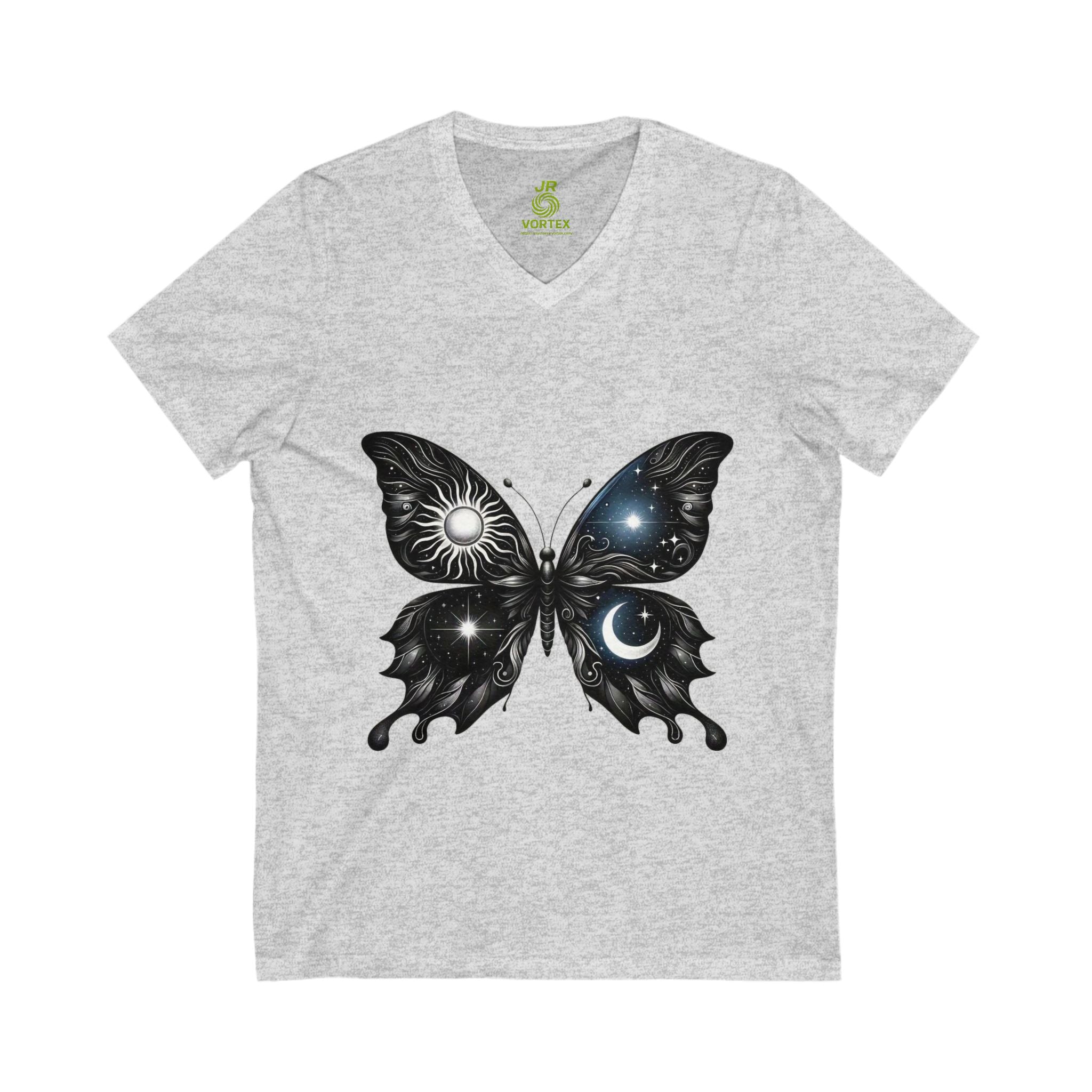 Celestial Butterfly V-Neck Tee | Nature Lover Gift, Boho Shirt, Astrology Tee, Spiritual Fashion, Everyday Wear