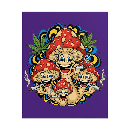 Mushroom Art Print, Funky Wall Decor, Psychedelic Poster, Retro Home Accent, Unique Gift for Weed Enthusiasts