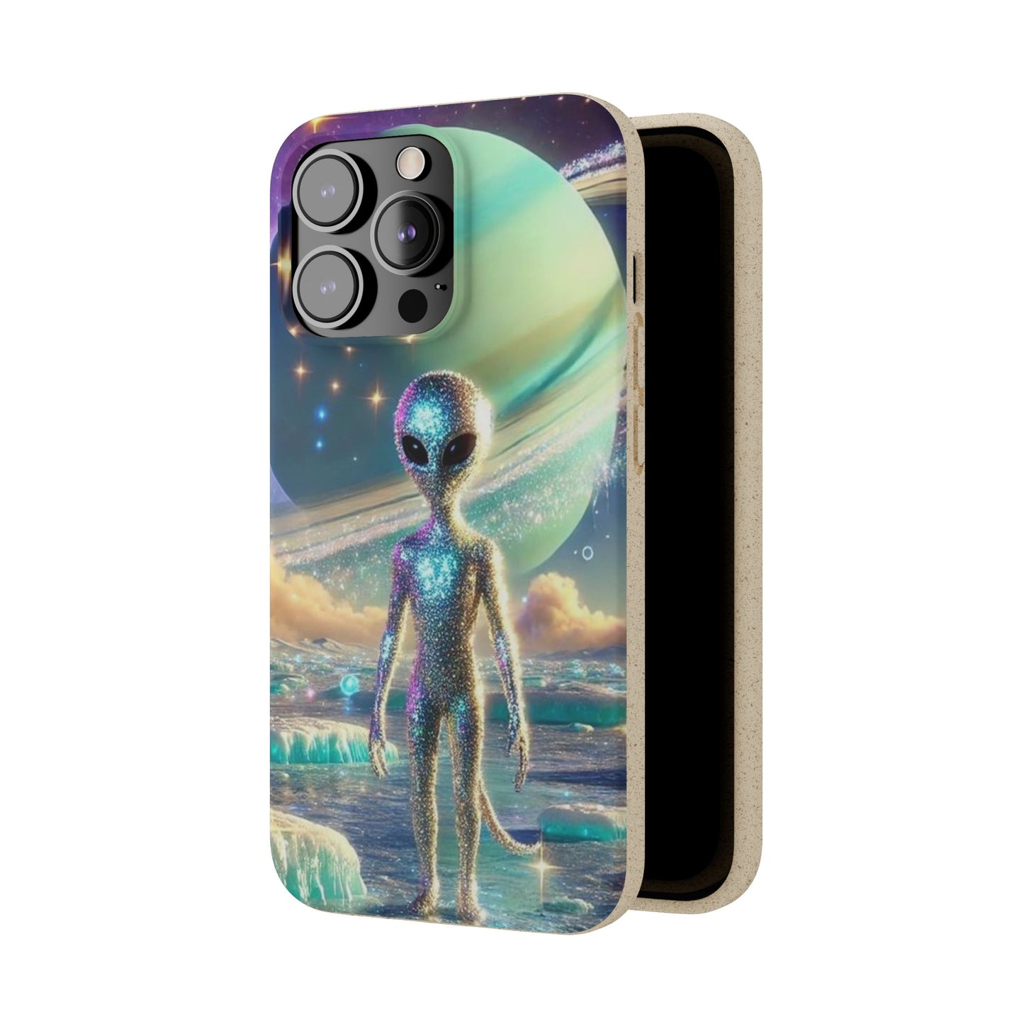 Glitter Alien Biodegradable Phone Case - Eco-Friendly Galaxy Design