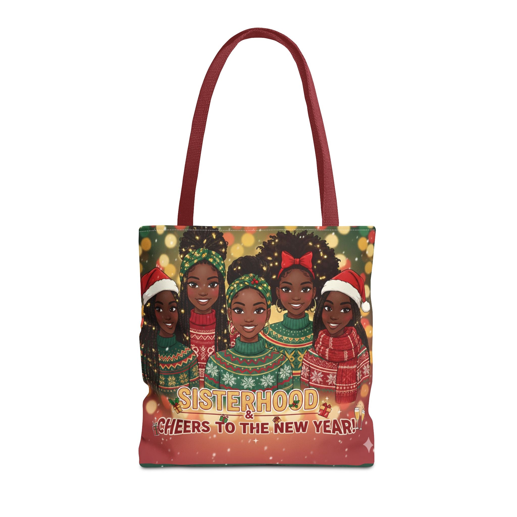 Sisterhood Holiday Tote Bag — “Cheers to the New Year!” Christmas Market Bag