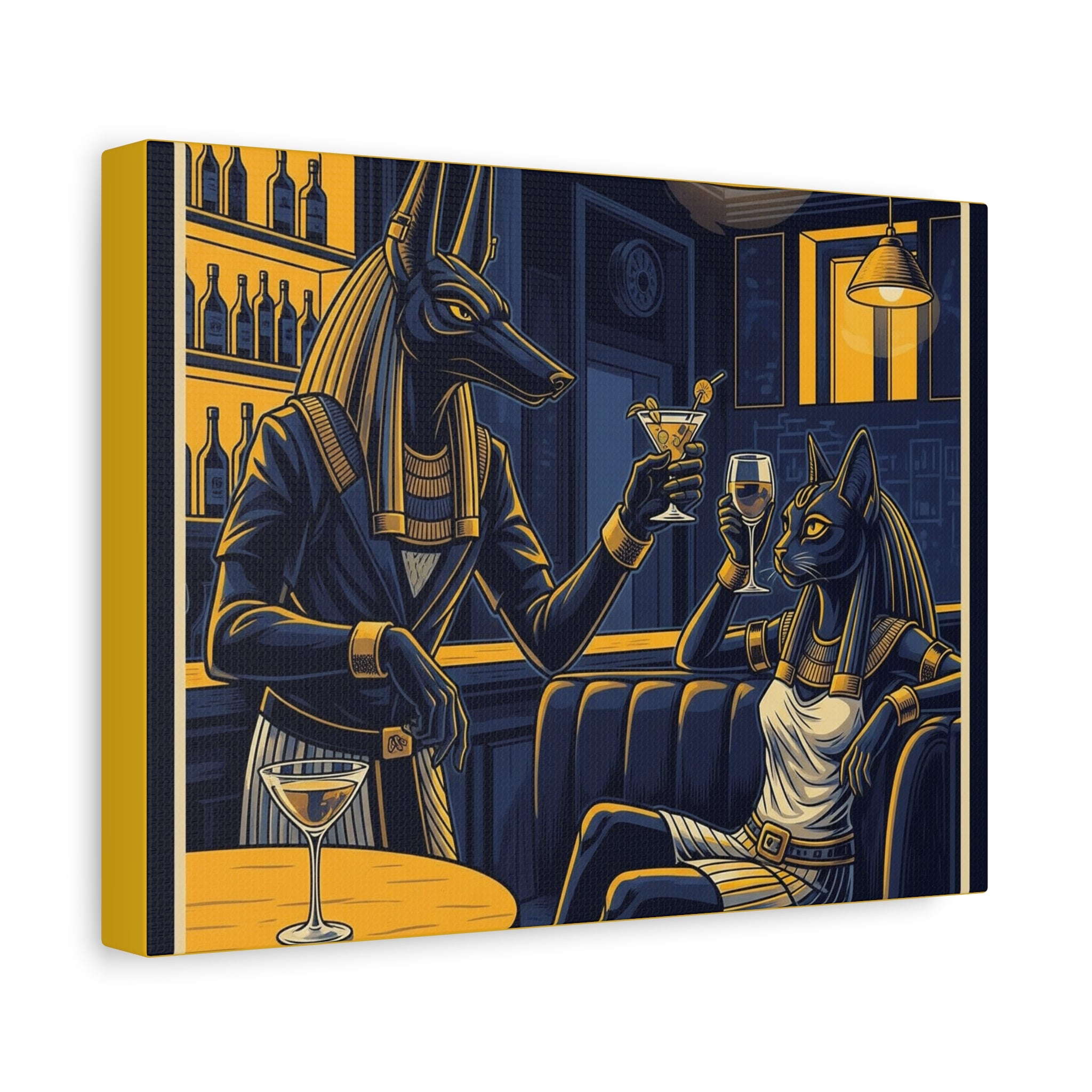 Anubis and Bastet Canvas Art, Egyptian Wall Decor, Unique Home Decoration, Cocktail Theme Art, Vintage Bar Style Canvas