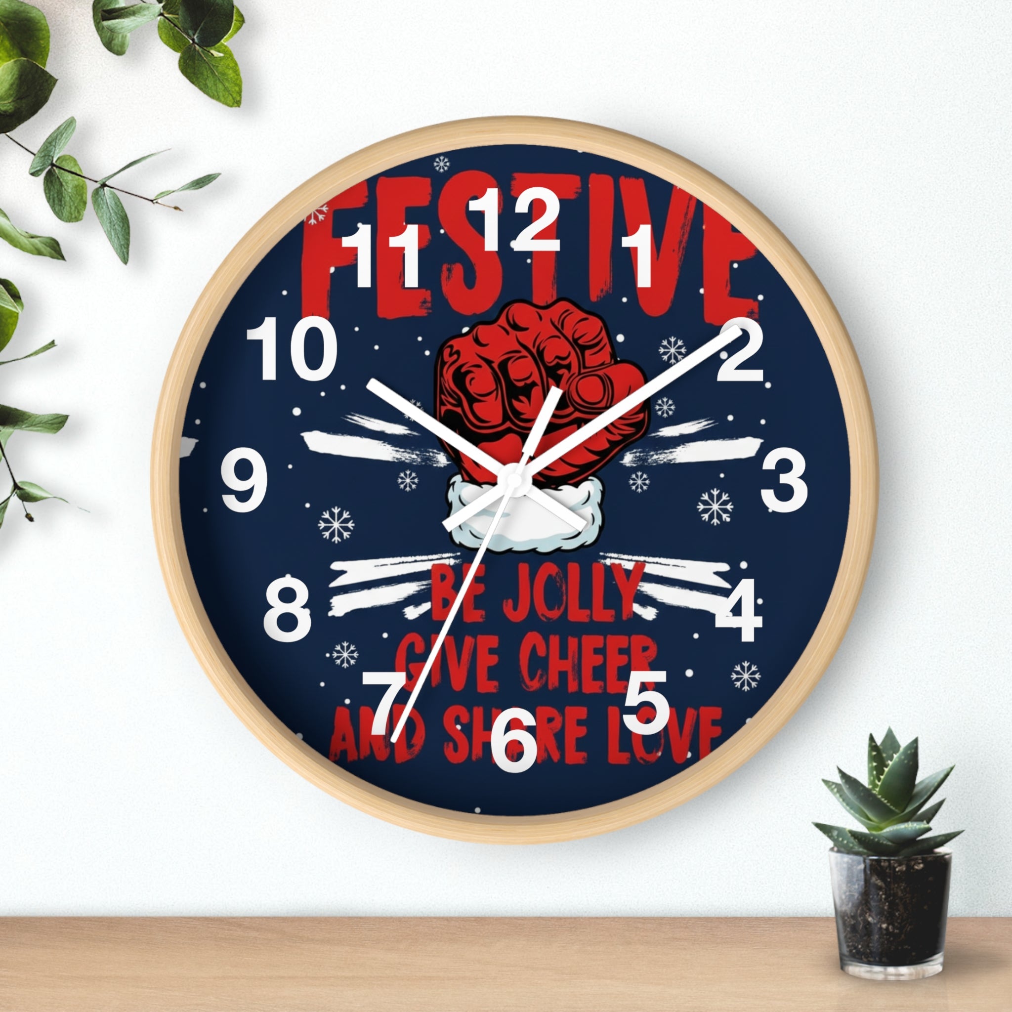 Festive Holiday Wall Clock — "Be Jolly, Give Cheer and Share Love"