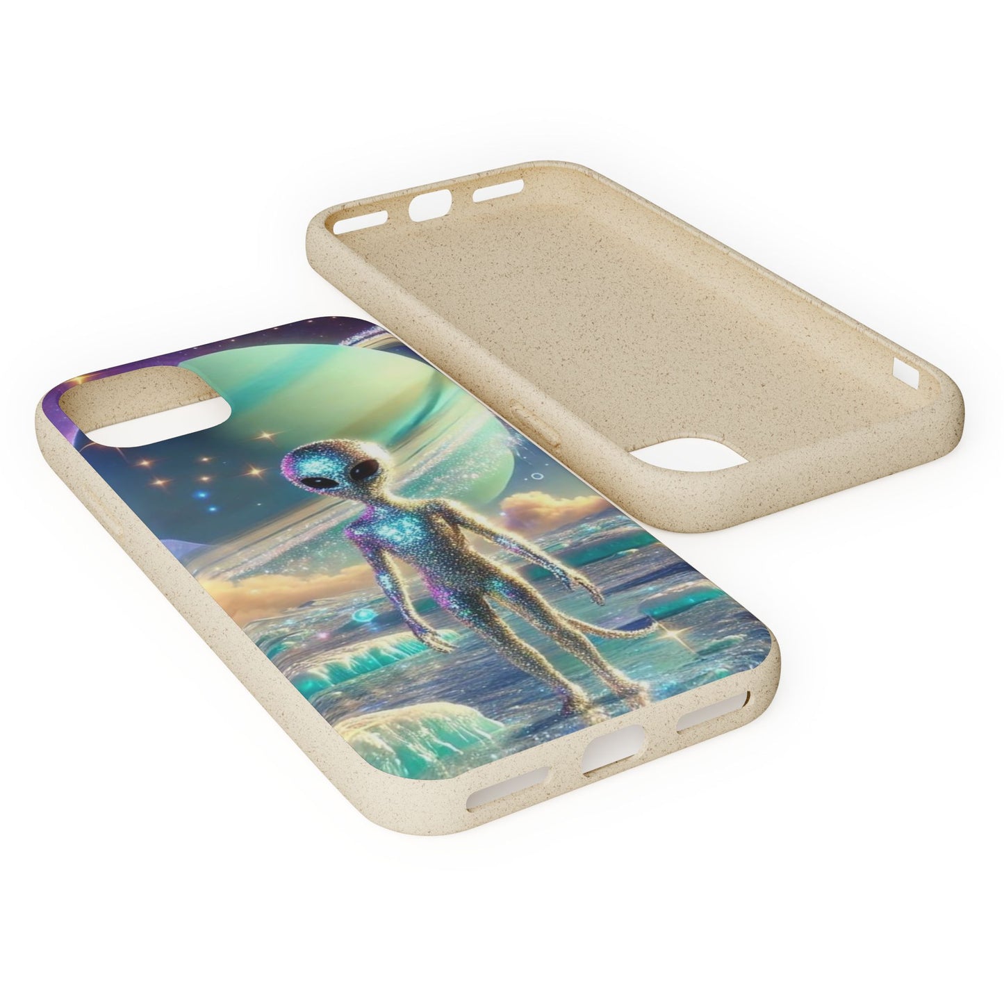 Glitter Alien Biodegradable Phone Case - Eco-Friendly Galaxy Design