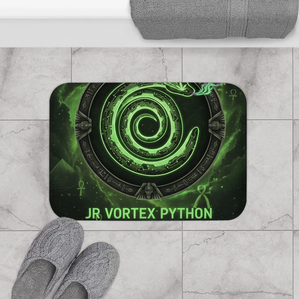 Mystical Spiral Bath Mat - JR Vortex Python Theme, Boho Home Decor, Unique Bathroom Accent, Gift for Esoteric Enthusiasts, Green Energy Mat
