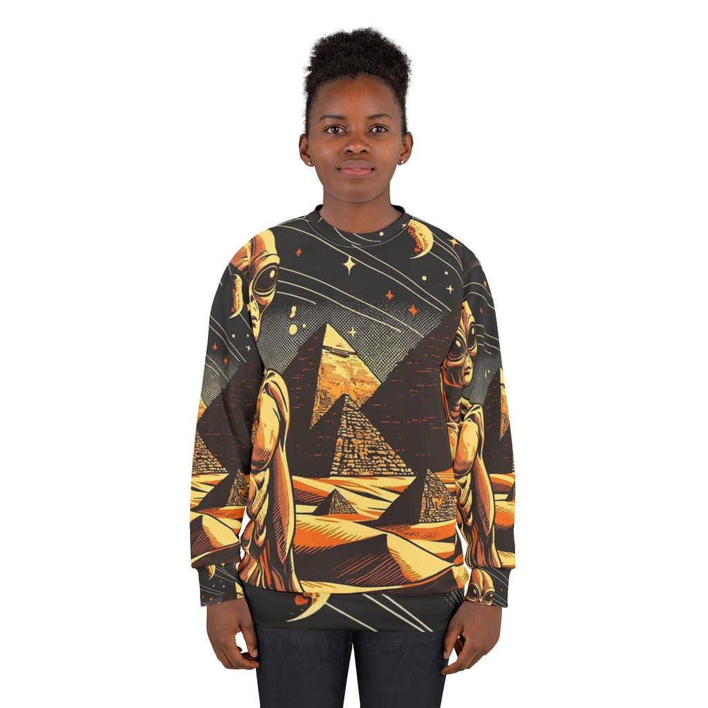 Galactic Alien Sweatshirt, Unisex AOP Sweater for Sci-Fi Lovers, Cozy Top for Everyday Wear, Perfect Gift for Fans, Unique Space Art