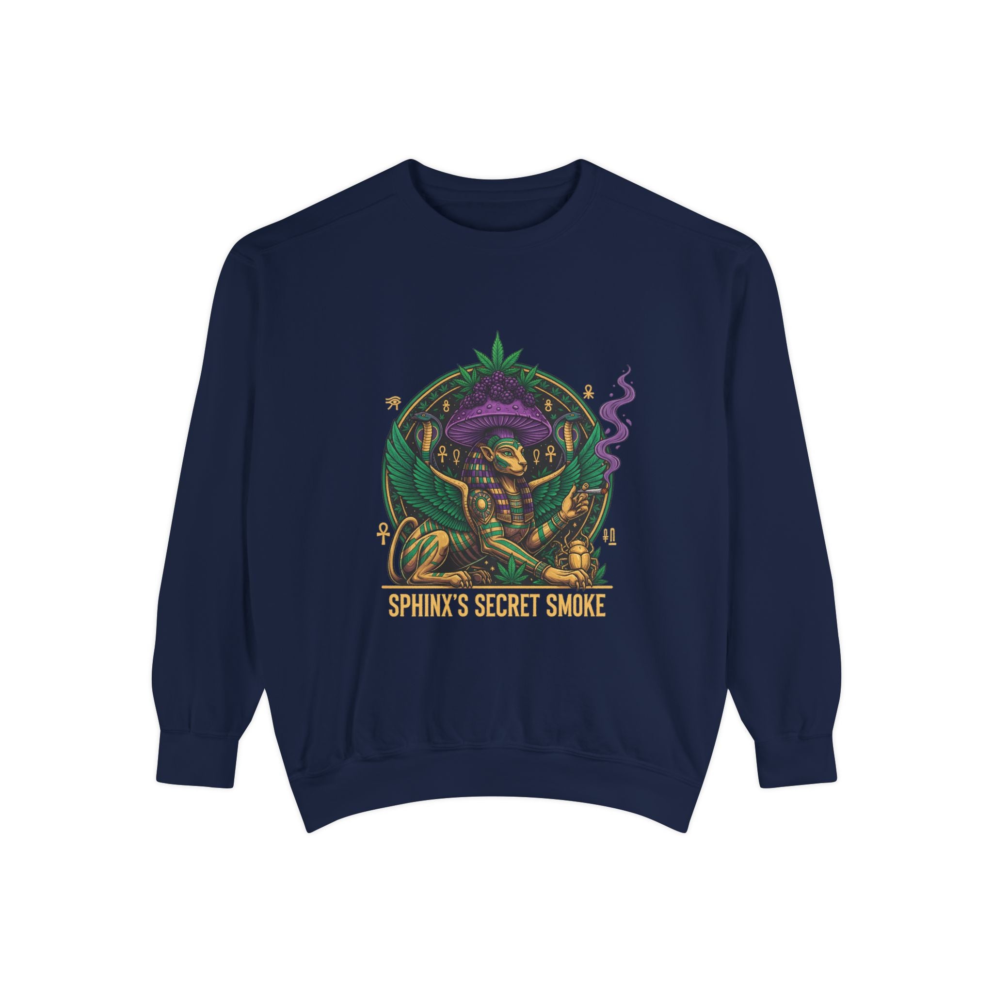 Sphinx's Secret Smoke Sweatshirt — Mystical Egyptian Sphinx Graphic Crewneck