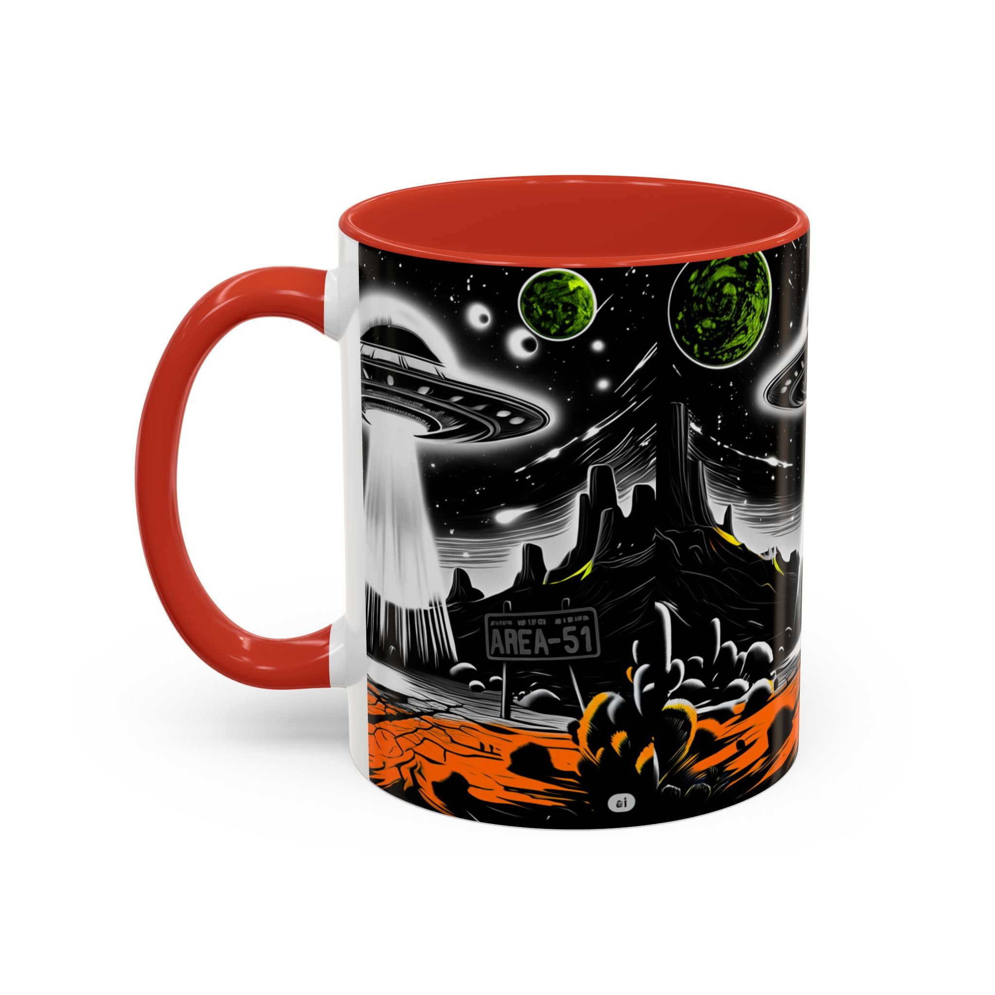 Area 51 UFO Accent Coffee Mug - Space Lover Gift, Weird Alien Decor, Black Mug, Sci-Fi Enthusiast, Kitchenware, Unique Gift Idea!
