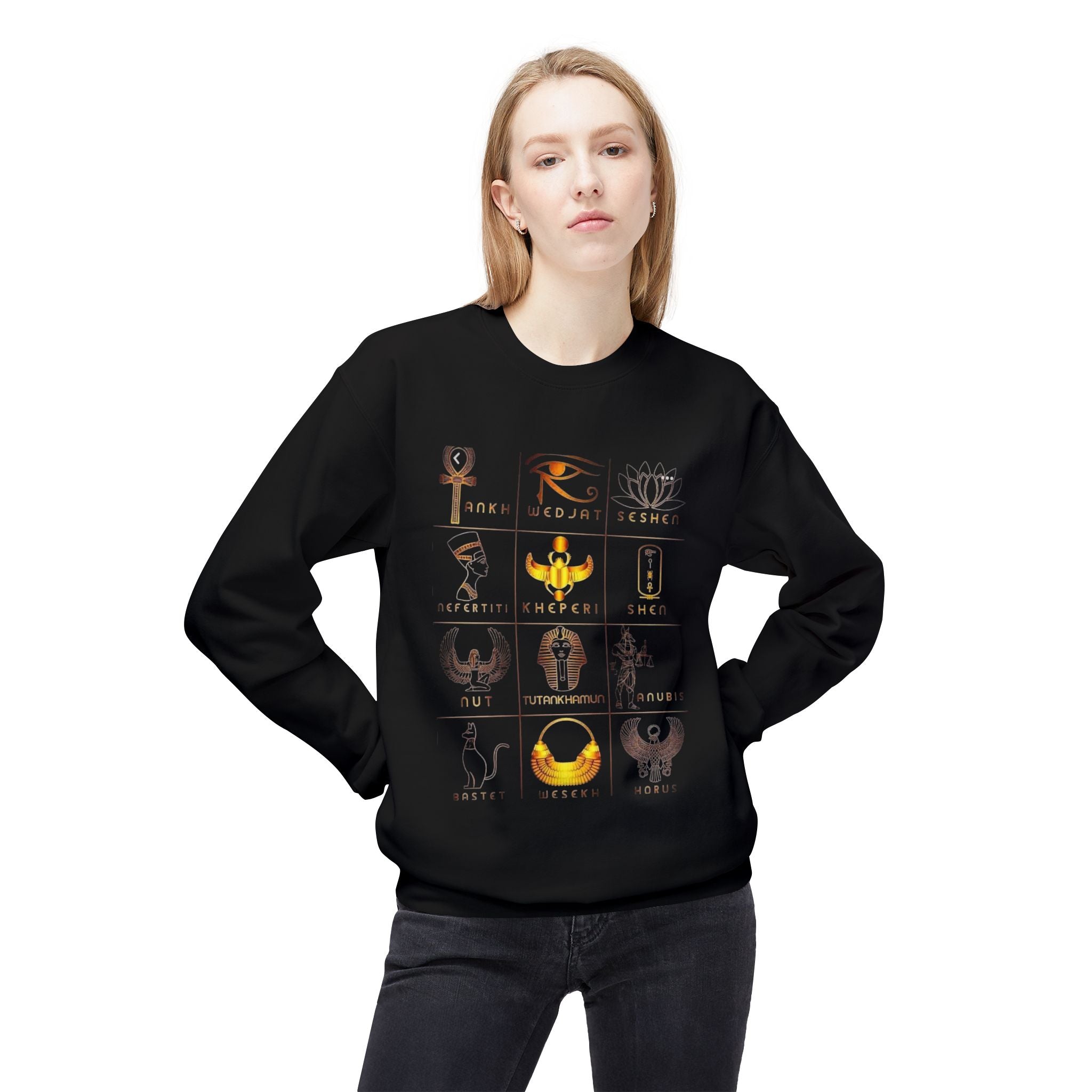 Egyptian Hieroglyphs Sweatshirt, Cozy Crewneck with Ancient Symbols, Unisex Fashion for History Lovers, Gift for Birthdays & Holidays