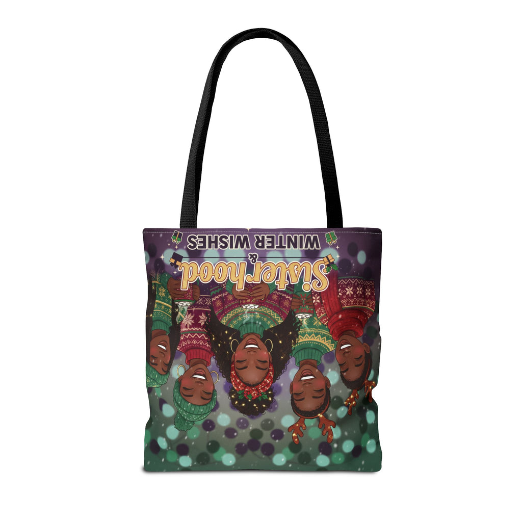 Sisterhood Winter Wishes Holiday Tote Bag — Festive Afrocentric Christmas Market Bag