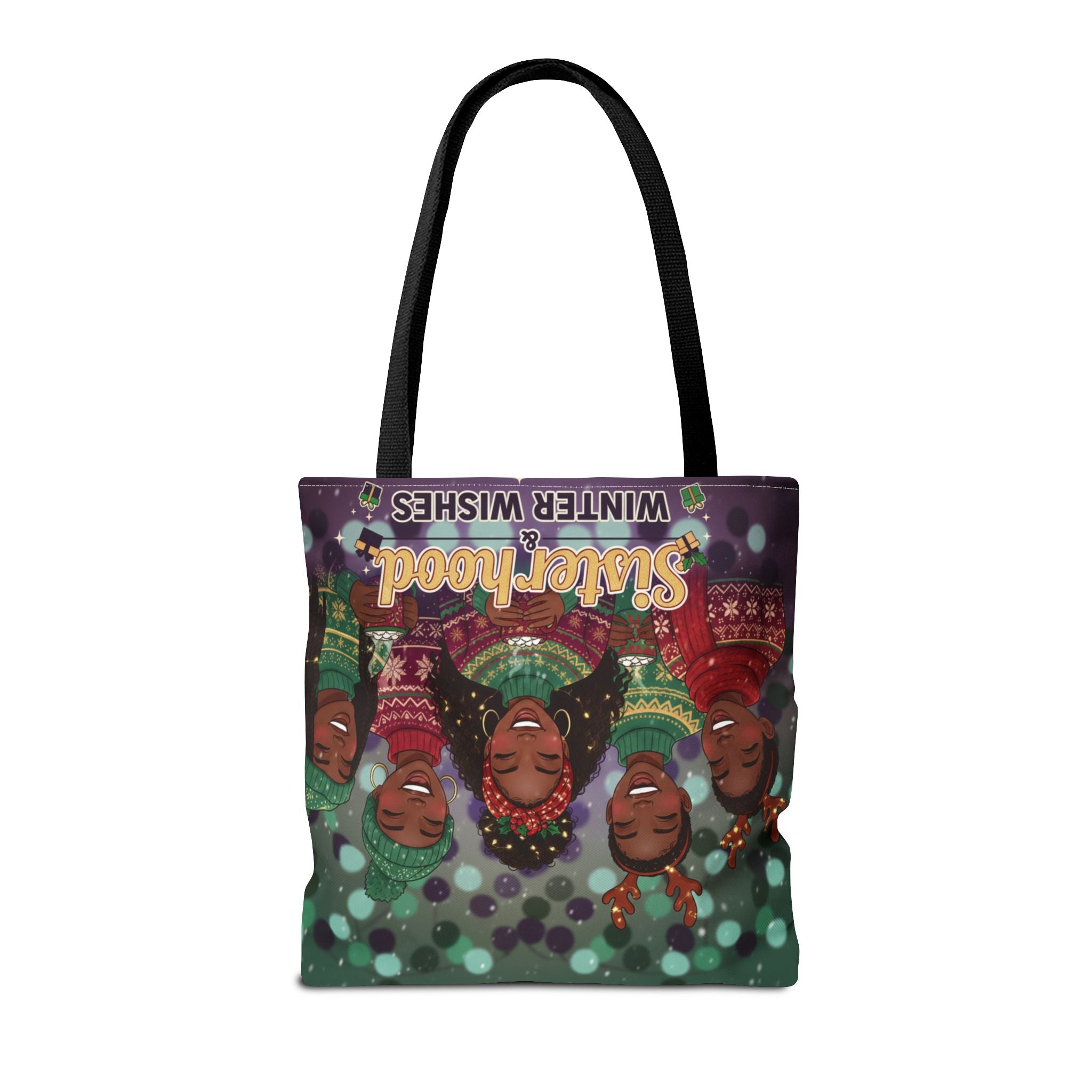 Sisterhood Winter Wishes Holiday Tote Bag — Festive Afrocentric Christmas Market Bag