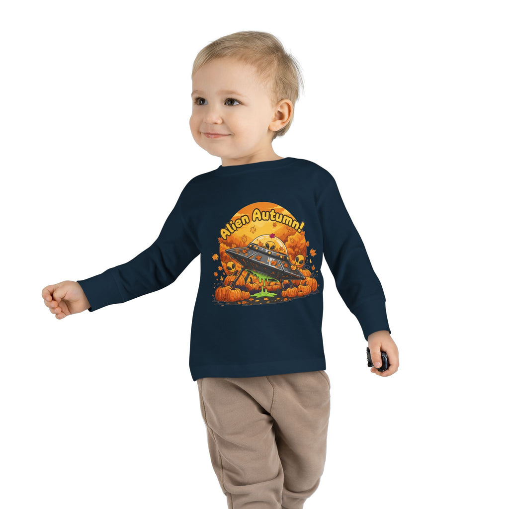 Toddler Long Sleeve Tee - Alien Autumn Adventure, Cute Kids Fall Shirt, Halloween Gift, Fun Toddler Shirt, Fall Fashion for Kids