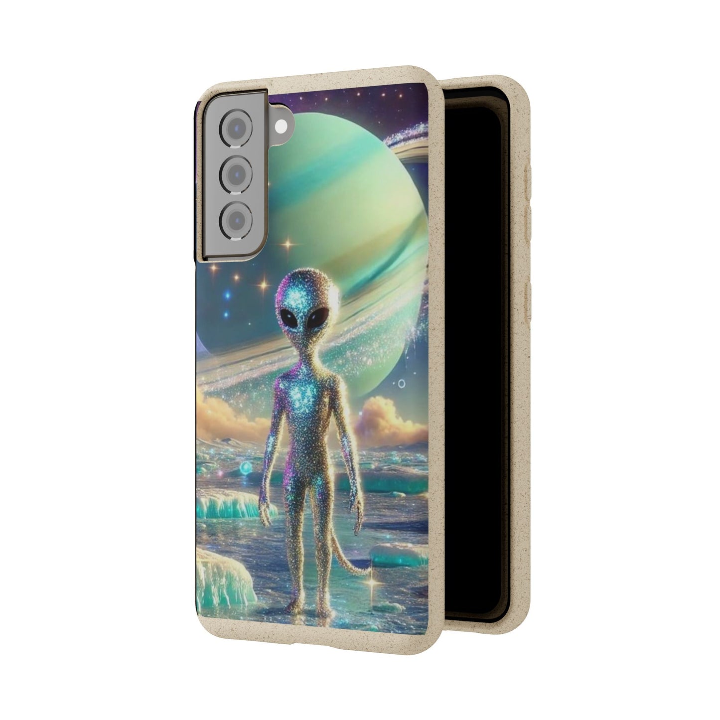 Glitter Alien Biodegradable Phone Case - Eco-Friendly Galaxy Design