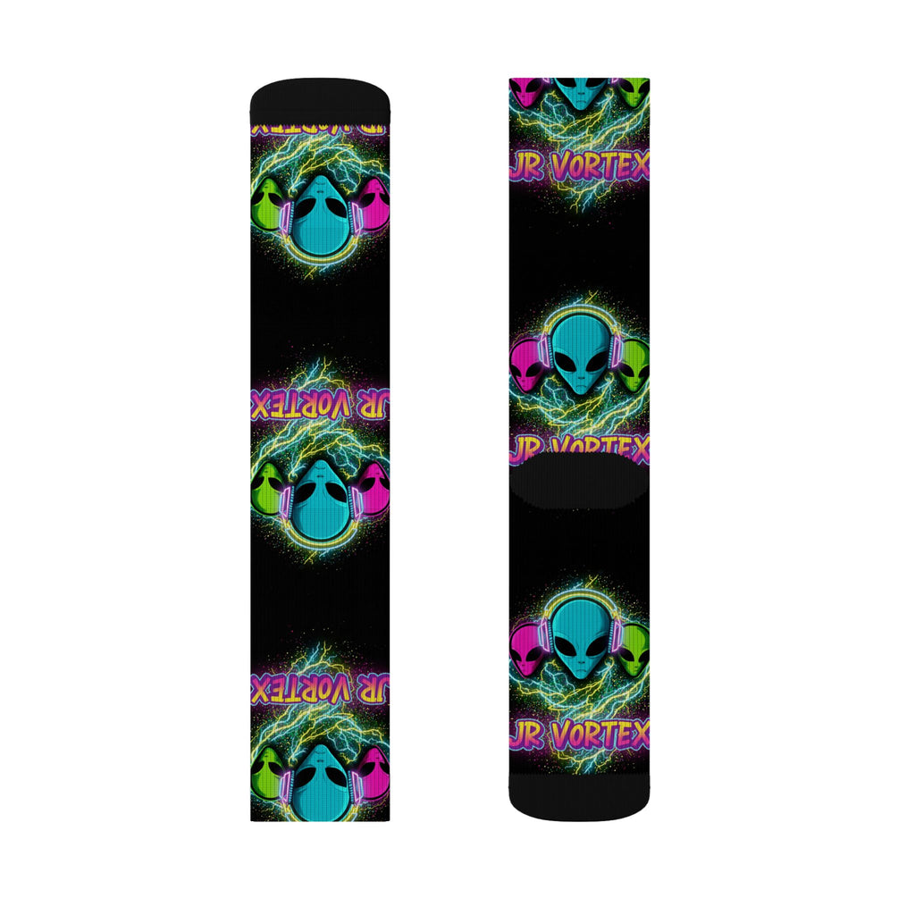 Alien Vape Neon Sublimation Socks — Retro Cyber Glow Crew Socks