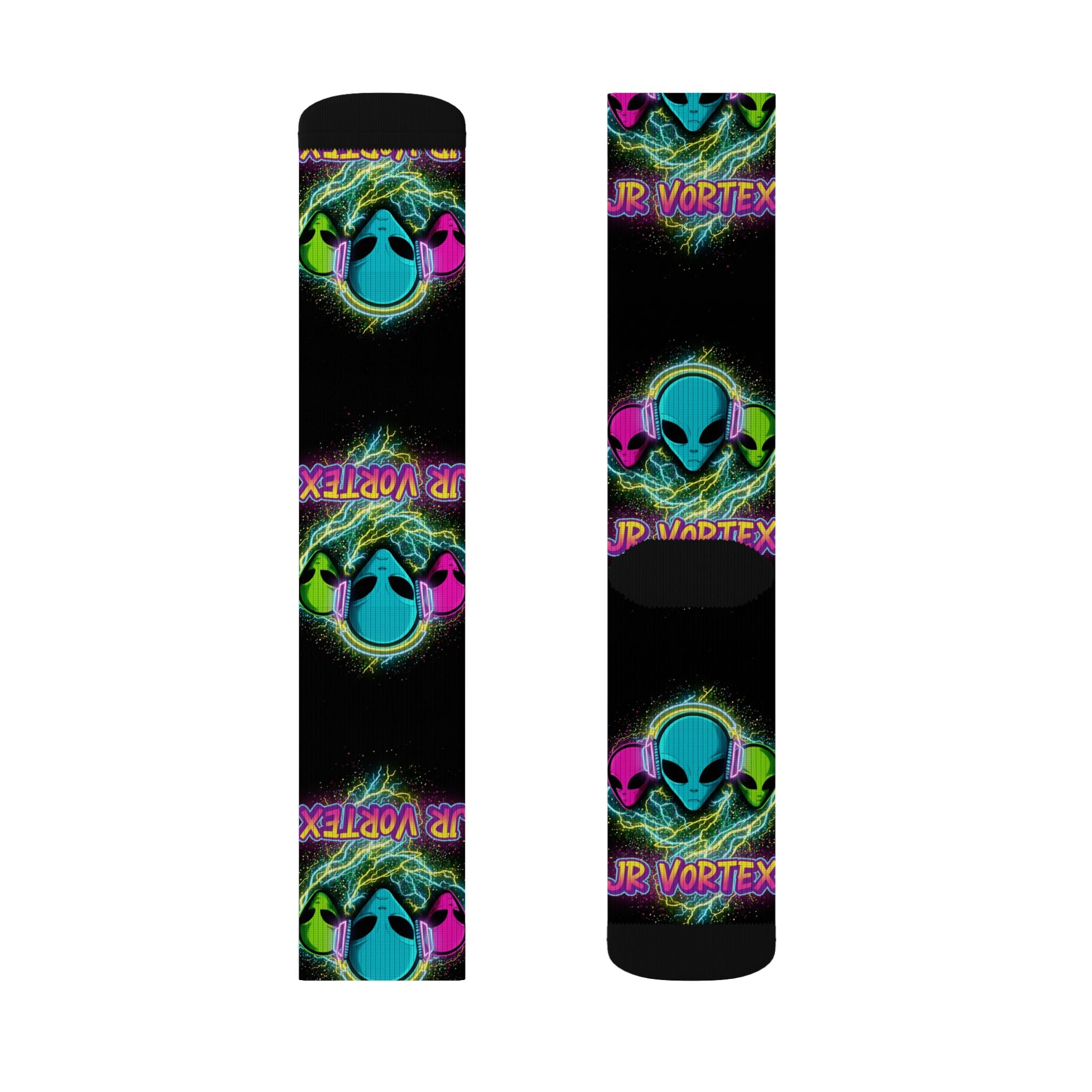 Alien Vape Neon Sublimation Socks — Retro Cyber Glow Crew Socks