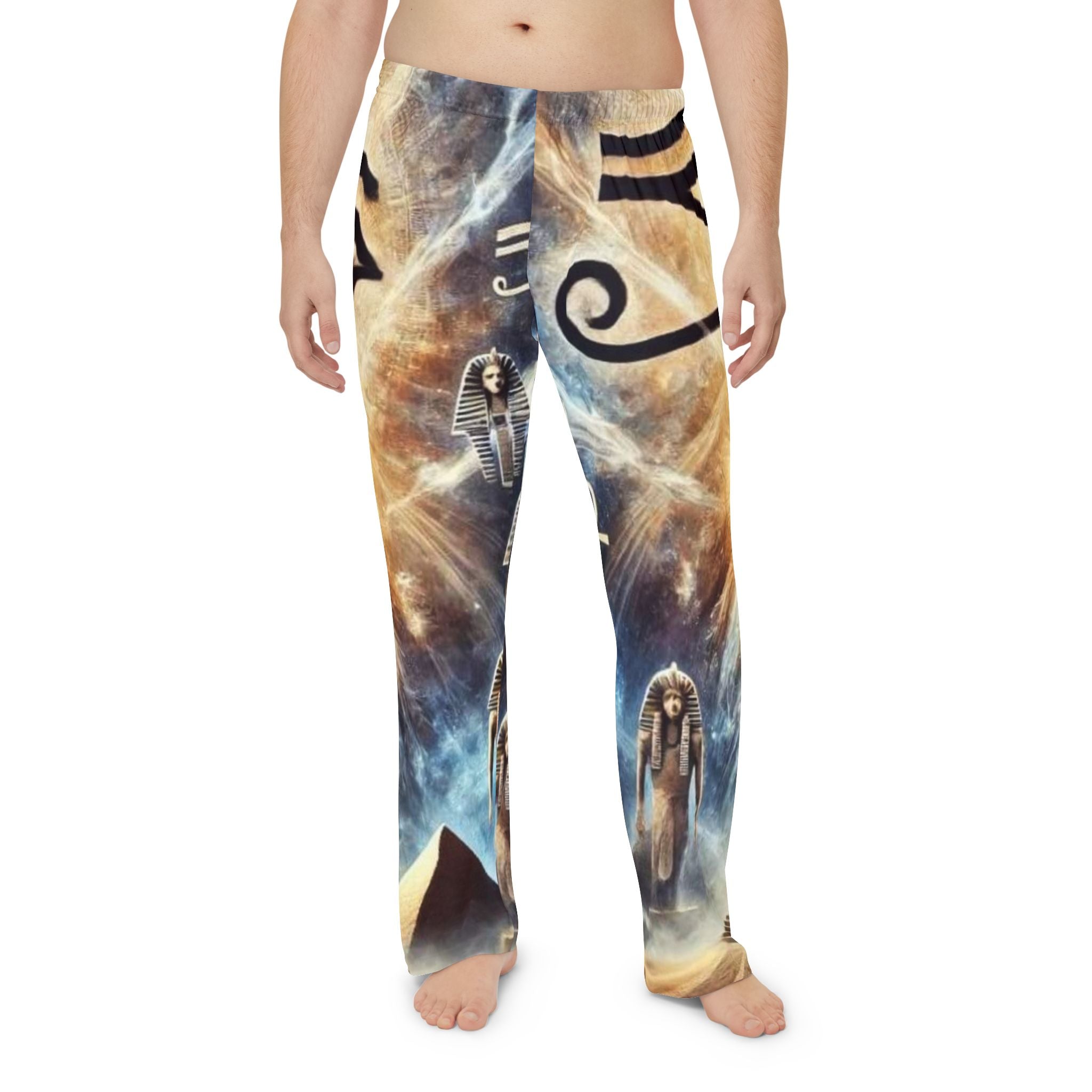 Cosmic Egyptian Print Men's Pajama Pants, Relaxing Lounge Wear, Festival Clothes, Unique Gift for Him, Comfortable Sleepwear