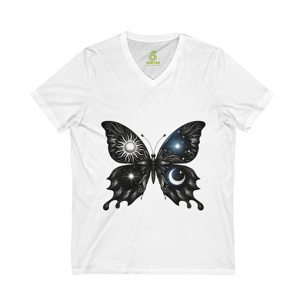 Celestial Butterfly V-Neck Tee | Nature Lover Gift, Boho Shirt, Astrology Tee, Spiritual Fashion, Everyday Wear