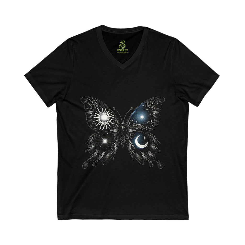 Celestial Butterfly V-Neck Tee | Nature Lover Gift, Boho Shirt, Astrology Tee, Spiritual Fashion, Everyday Wear