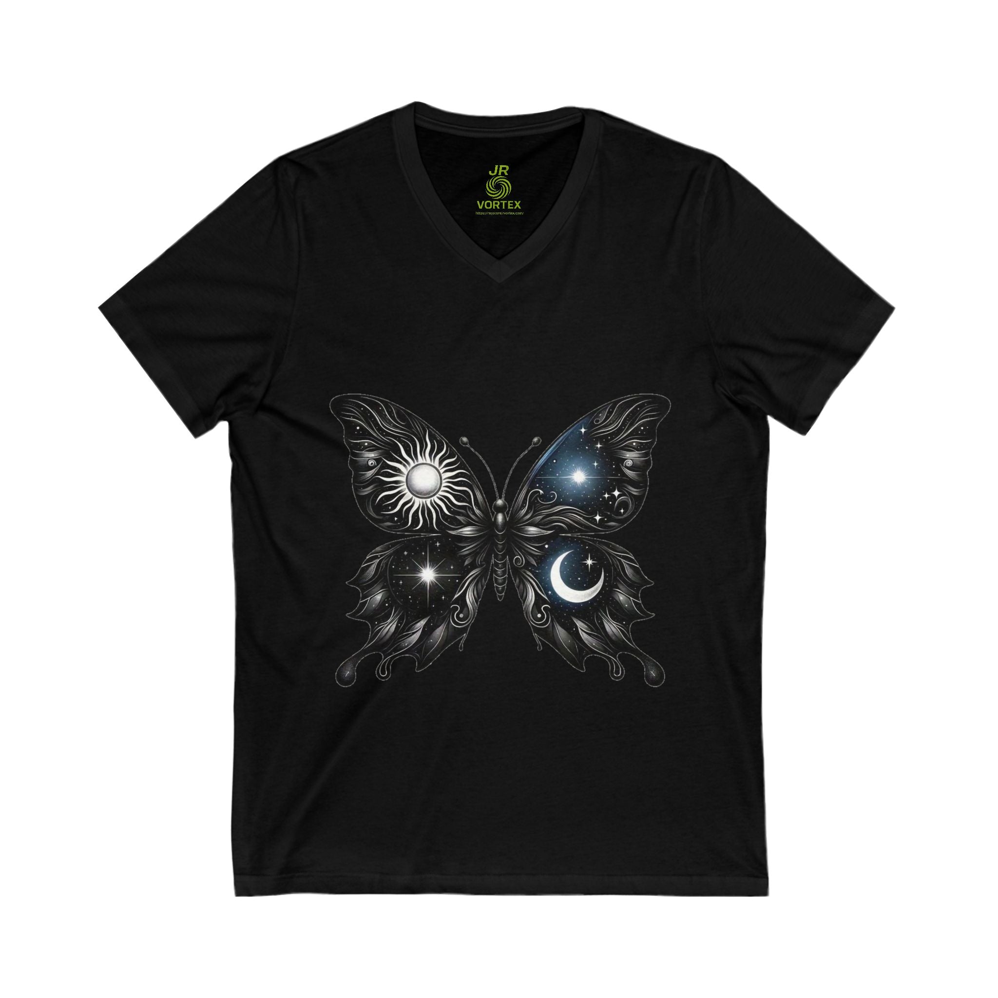 Celestial Butterfly V-Neck Tee | Nature Lover Gift, Boho Shirt, Astrology Tee, Spiritual Fashion, Everyday Wear