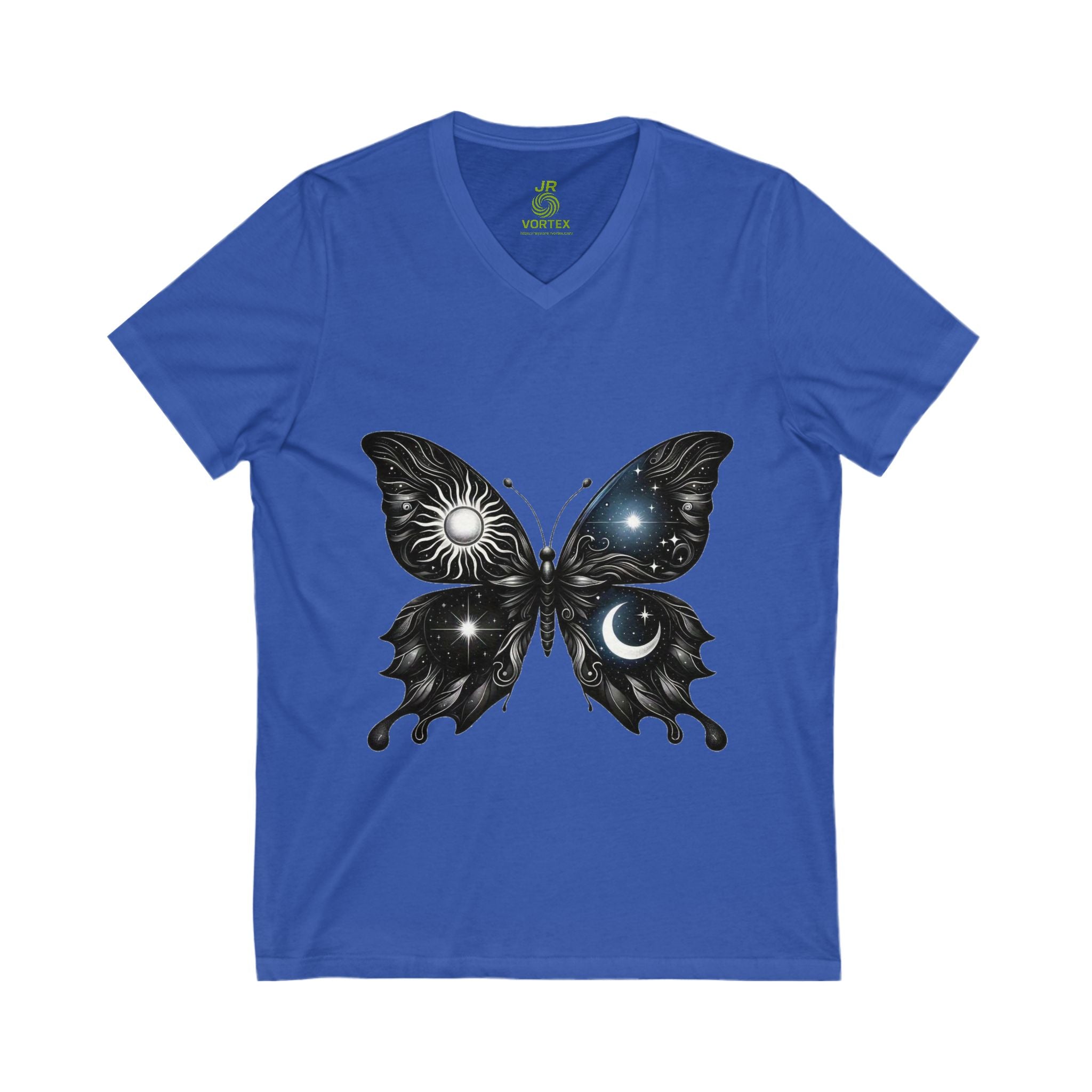 Celestial Butterfly V-Neck Tee | Nature Lover Gift, Boho Shirt, Astrology Tee, Spiritual Fashion, Everyday Wear