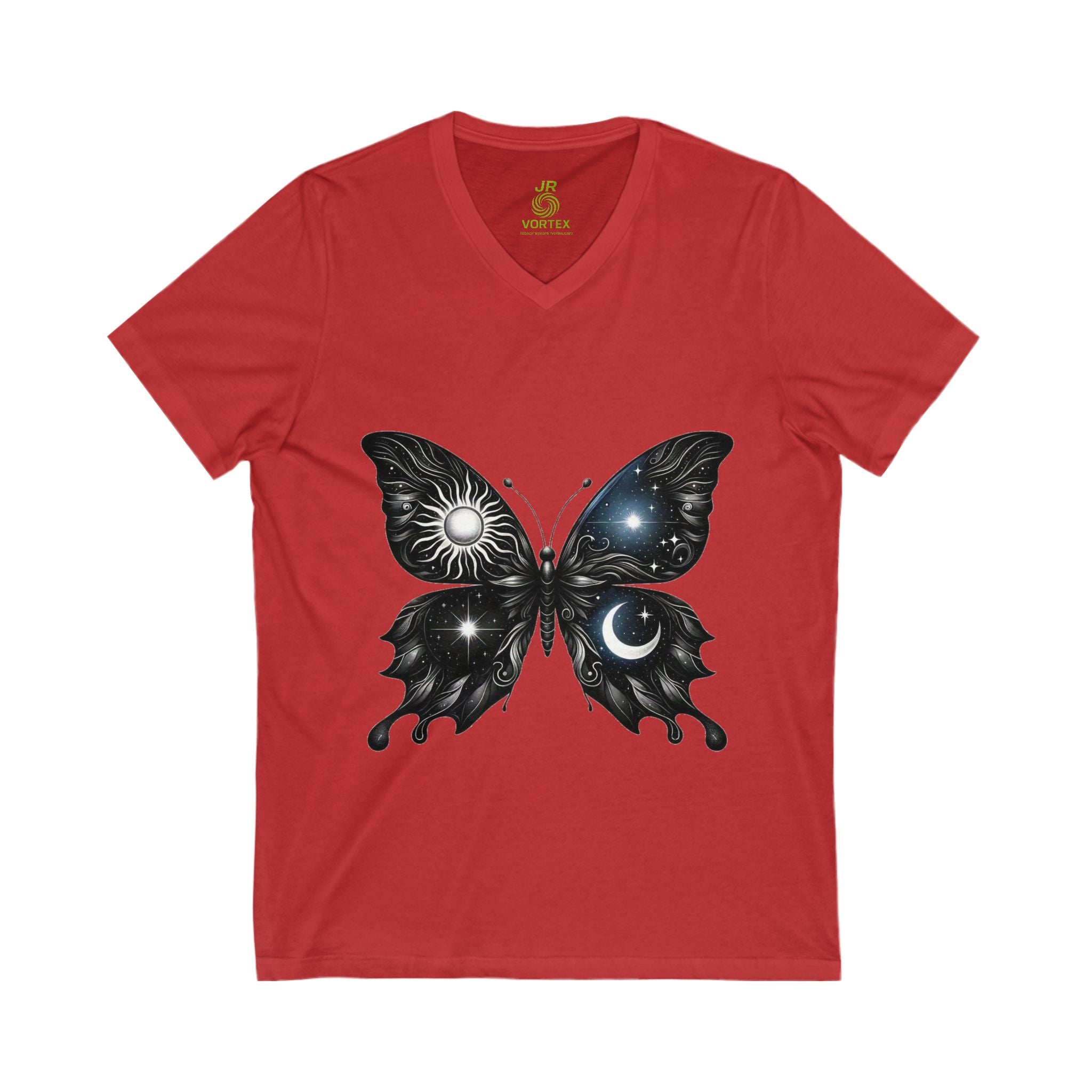 Celestial Butterfly V-Neck Tee | Nature Lover Gift, Boho Shirt, Astrology Tee, Spiritual Fashion, Everyday Wear