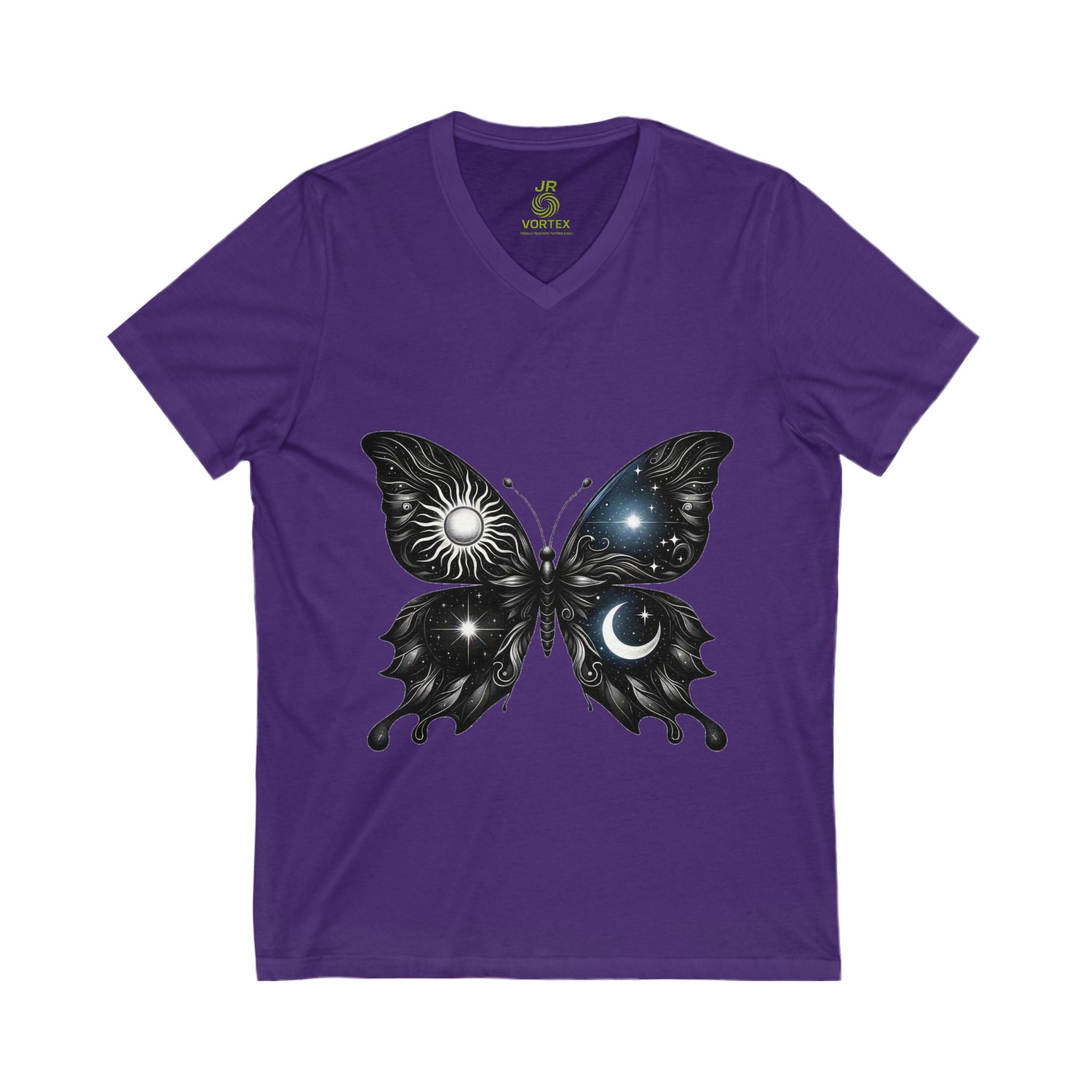 Celestial Butterfly V-Neck Tee | Nature Lover Gift, Boho Shirt, Astrology Tee, Spiritual Fashion, Everyday Wear