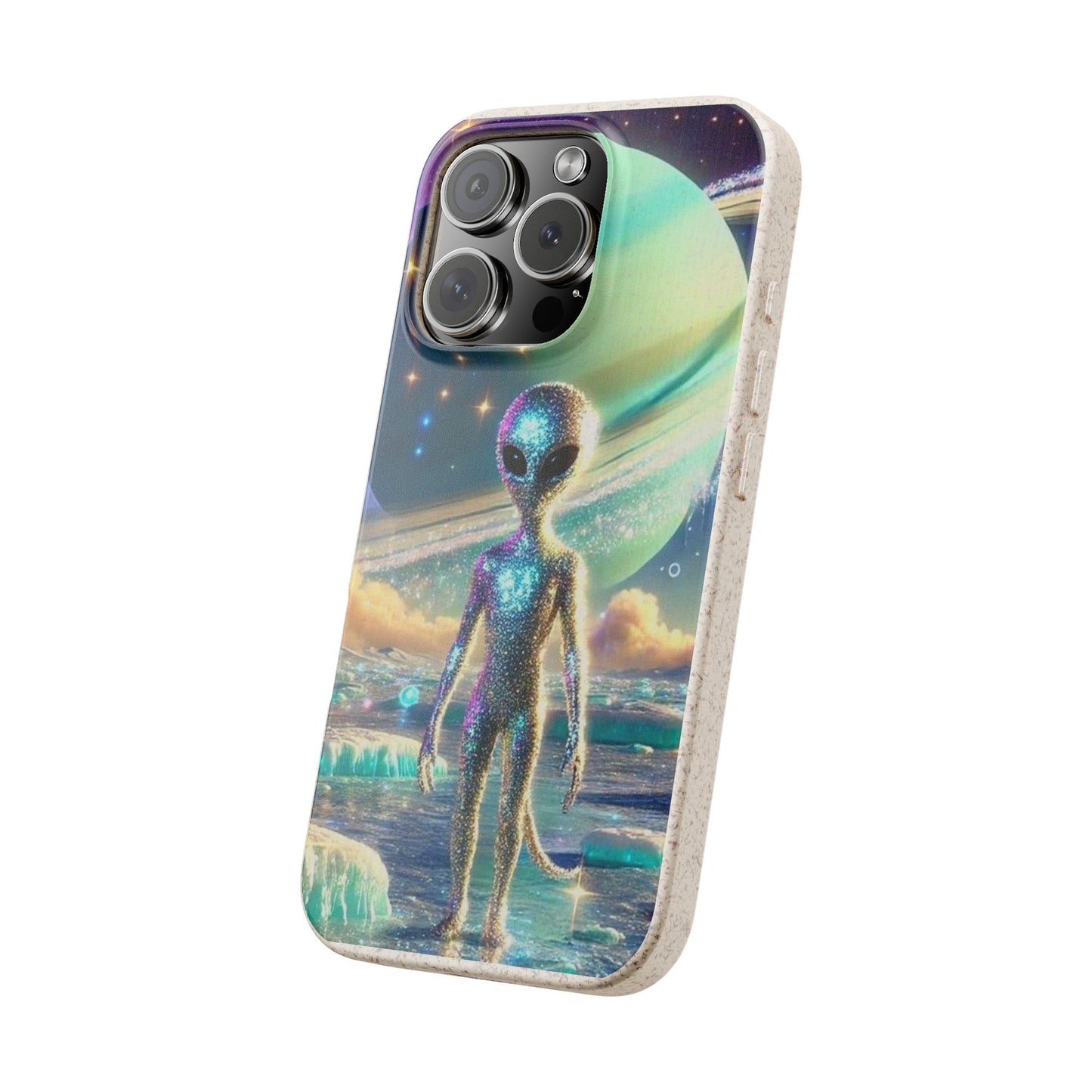 Glitter Alien Biodegradable Phone Case - Eco-Friendly Galaxy Design
