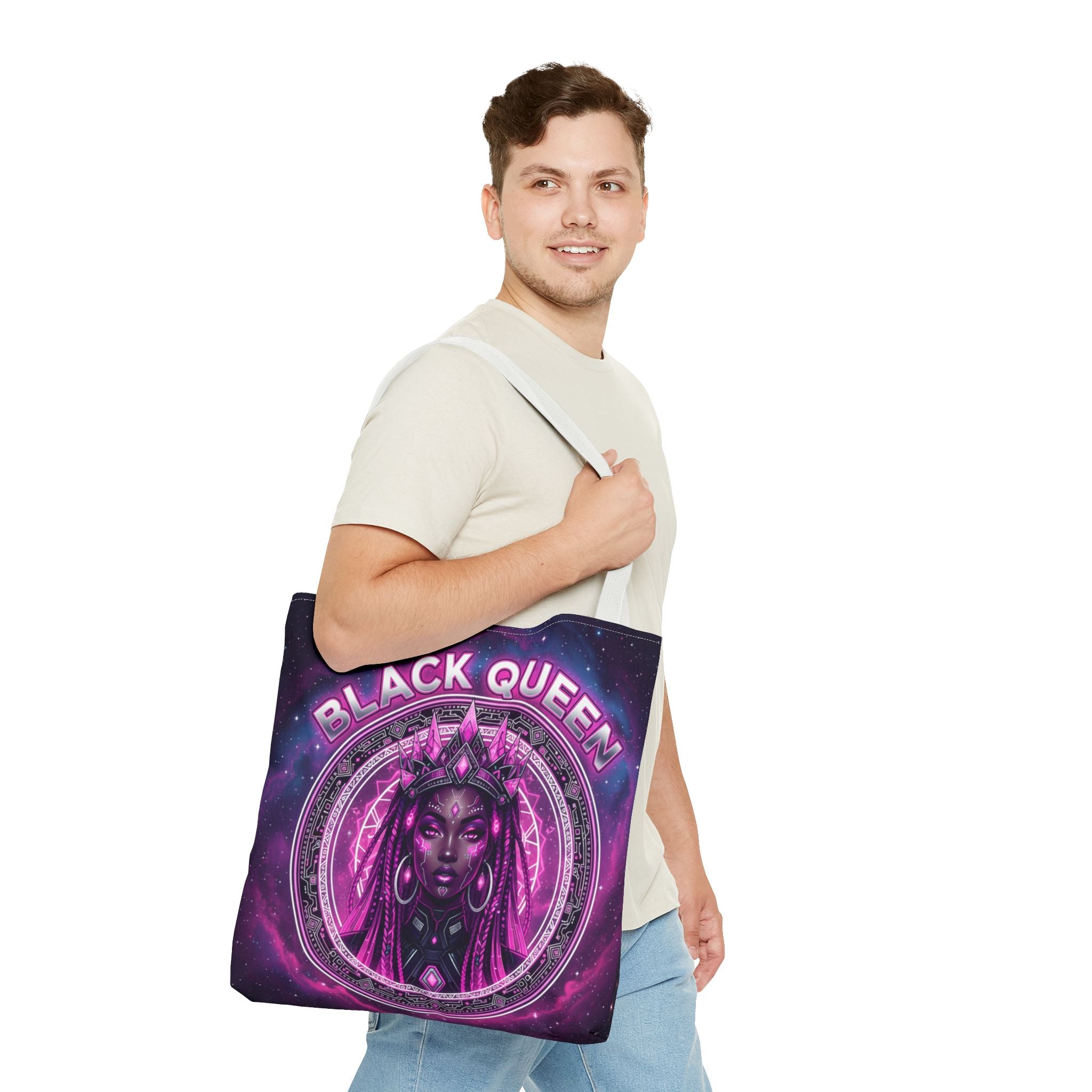 Black Queen Art Tote Bag — Afrocentric Cosmic Portrait Tote