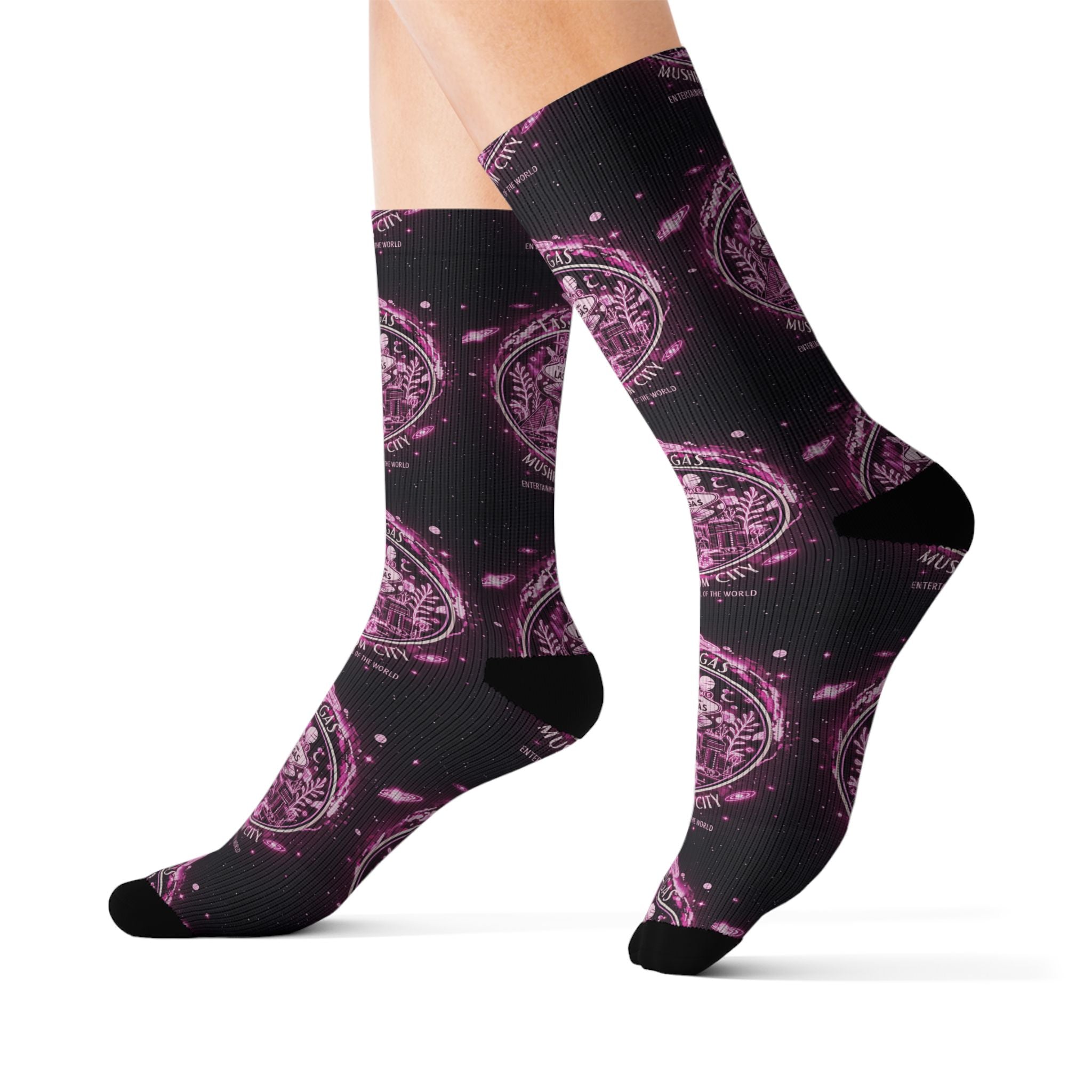 Mystic Pink Galaxy Crew Socks — Sublimated Celestial Mandala Design