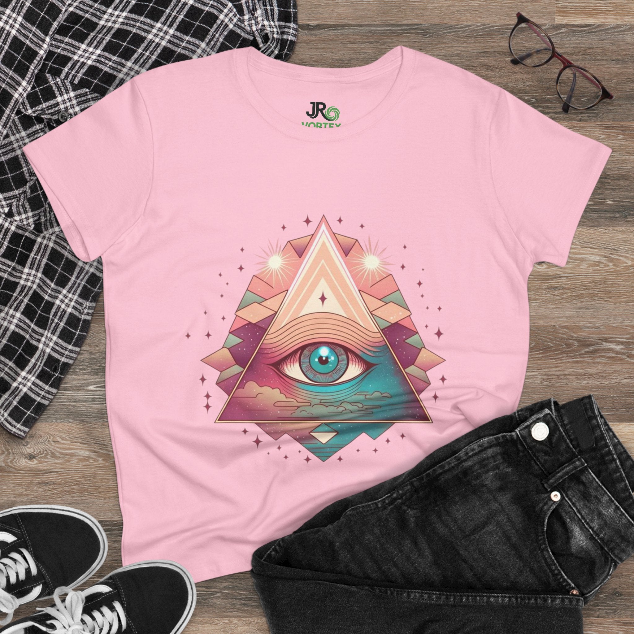 Mystical Eye Graphic Tee, Boho T-Shirt for Women, Casual Summer Shirt, Symbolic Gift, Unique Festival Wear, Psychedelic Apparel
