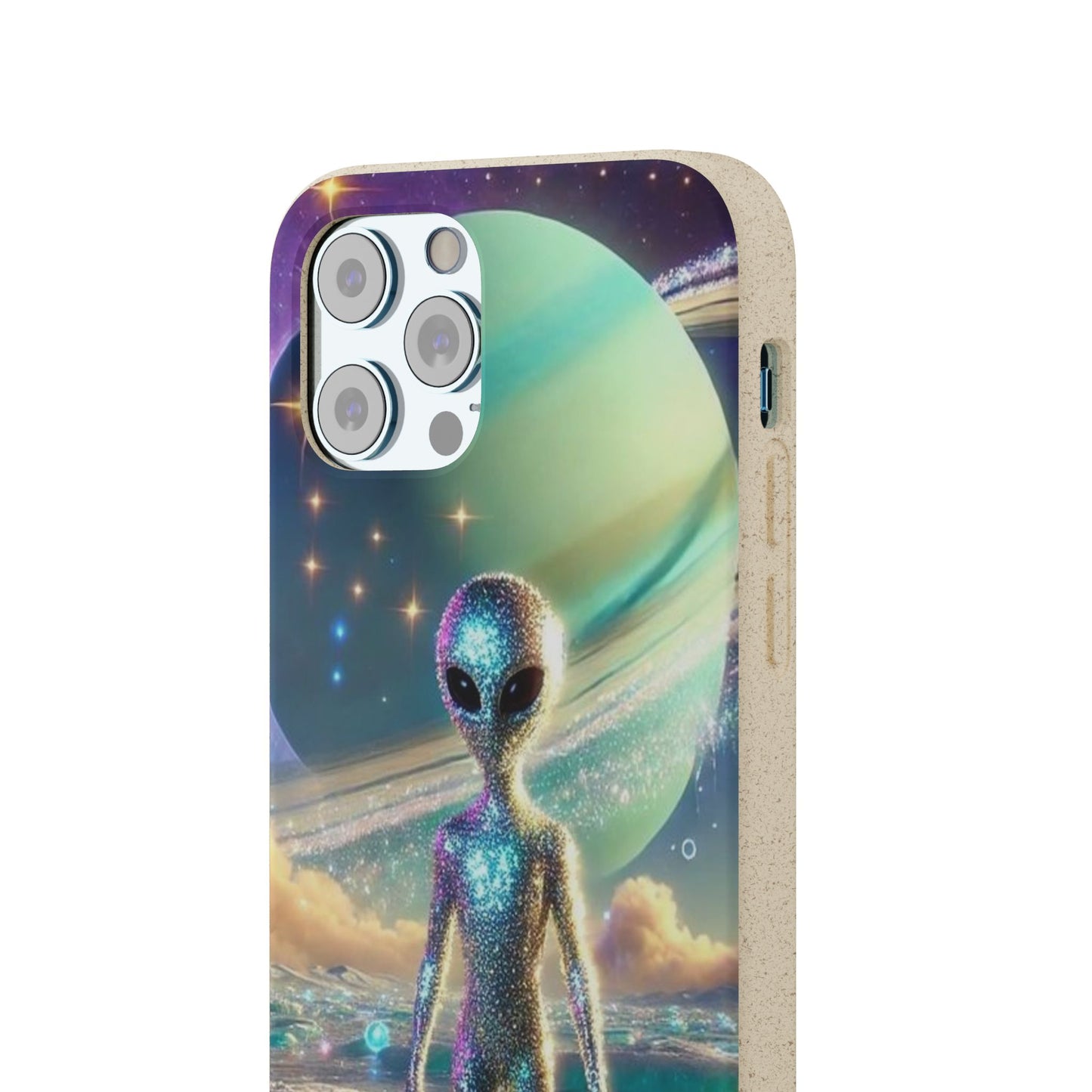 Glitter Alien Biodegradable Phone Case - Eco-Friendly Galaxy Design