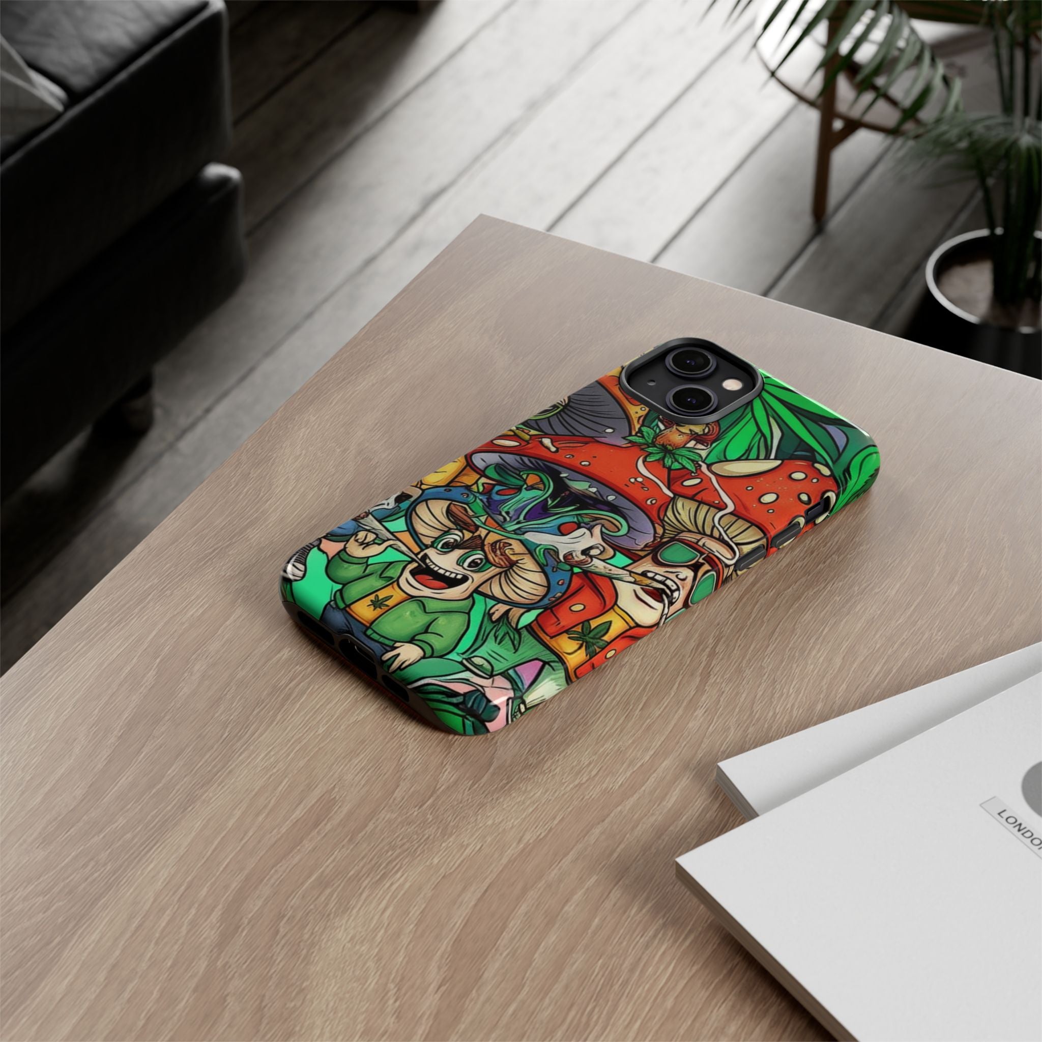 Vibrant Phone Case Featuring Funky Mushroom Art, Tough Cases, Trendy Accessories, Unique Gifts, Eclectic Style, Phone Protection