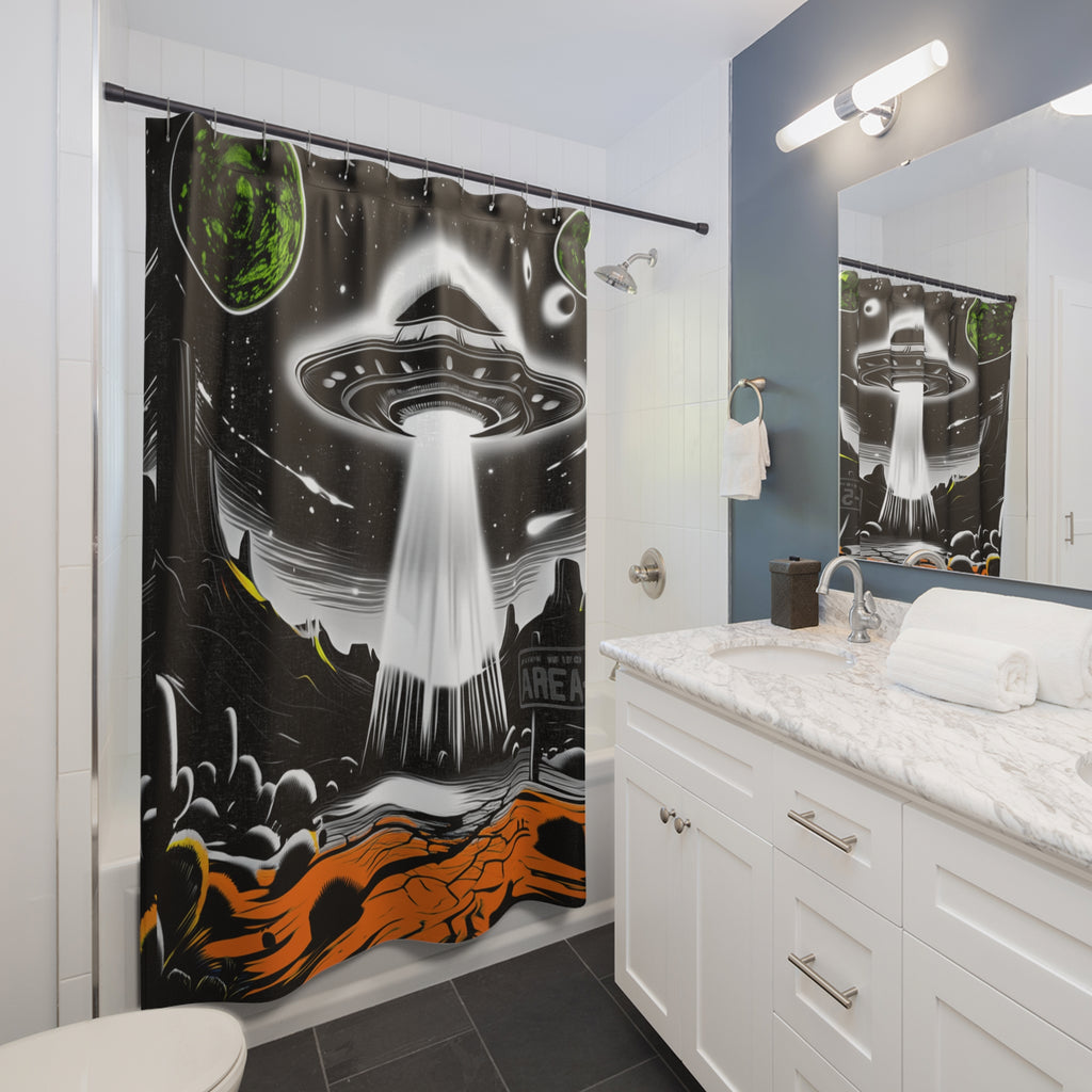 Outer Space UFO Shower Curtain, Bathroom Decor, Space Theme, Gifts for Sci-Fi Fans, Unique Home Accessory