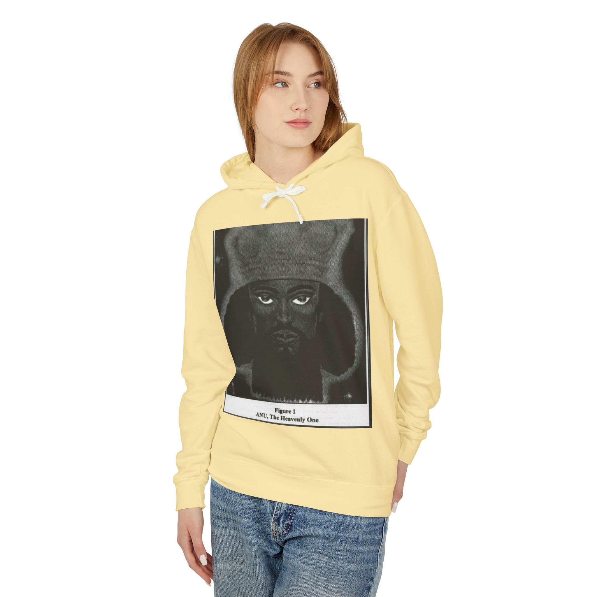 Artistic Unisex Lightweight Hooded Sweatshirt, Unique Graphic Hoodie, Anu The Heavenly One Design, Comfort Wear, Streetwear Style