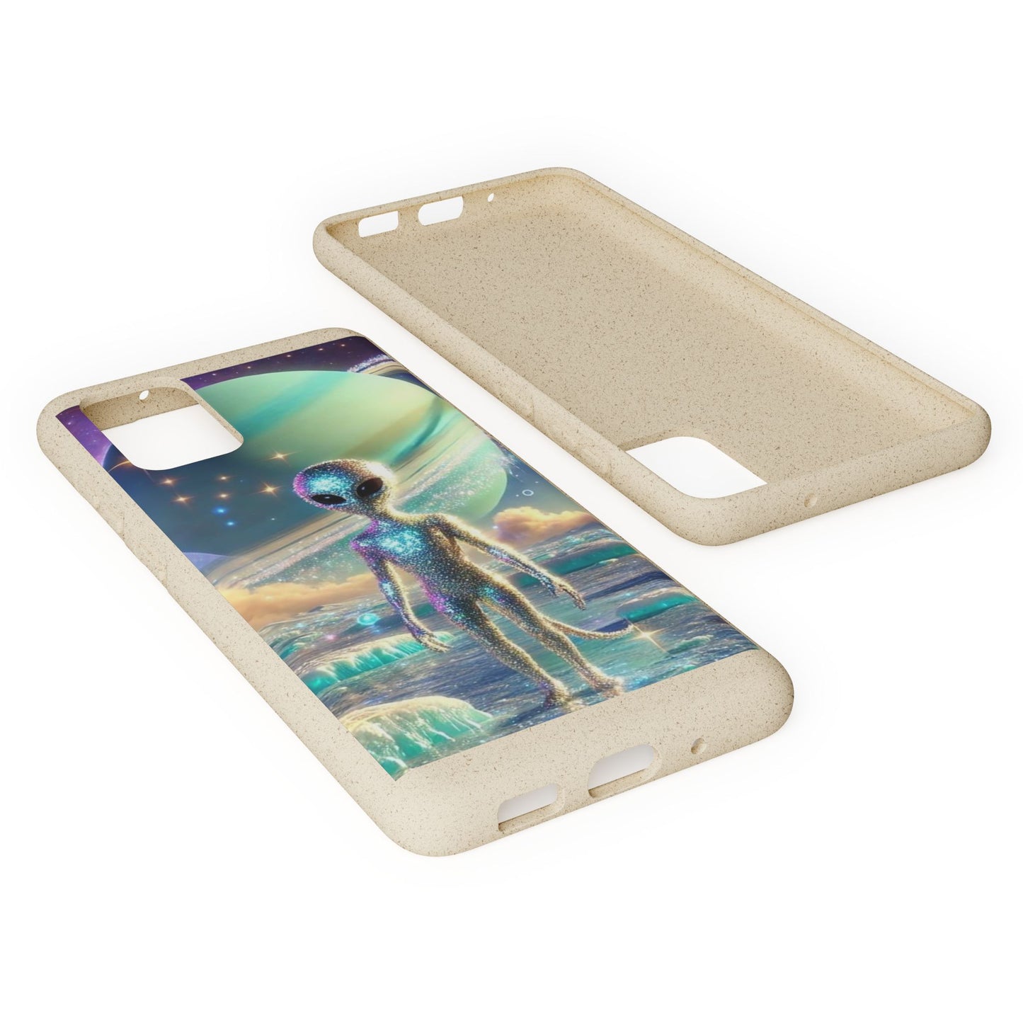 Glitter Alien Biodegradable Phone Case - Eco-Friendly Galaxy Design