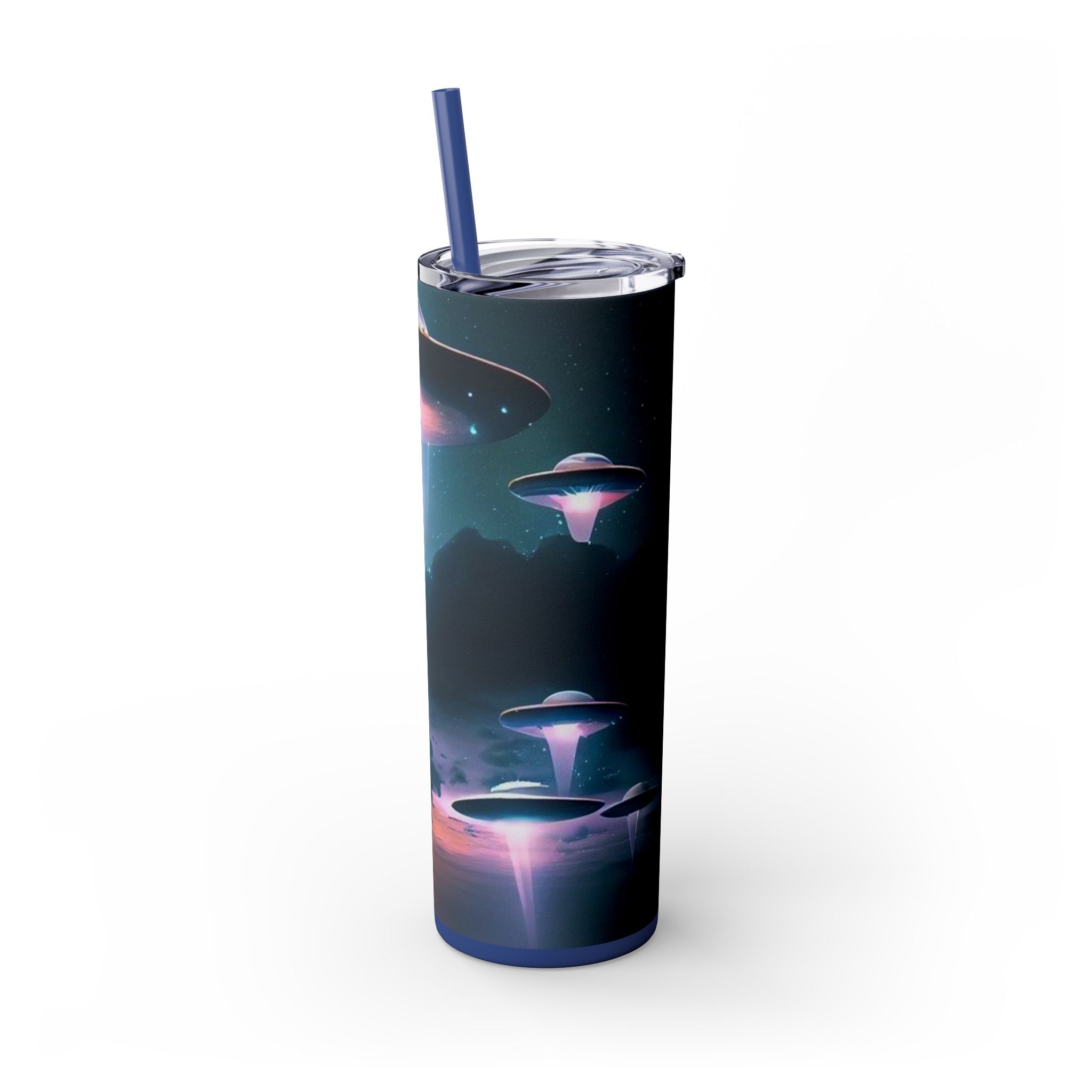 Cosmic Alien Skinny Tumbler with Straw, 20oz | Space Drinkware, Gift for Sci-Fi Lovers, Unique Cup for Outdoor Events, UFO Enthusiasts